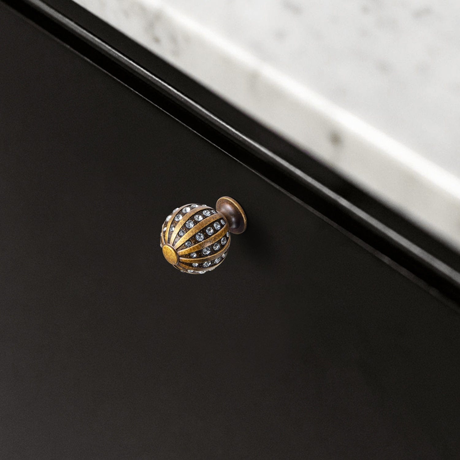 Goo-Ki Crystal Inlaid Ornate Cabinet Knobs - Antique Brass Zinc Alloy Sphere & Faceted Column Drawer Pulls