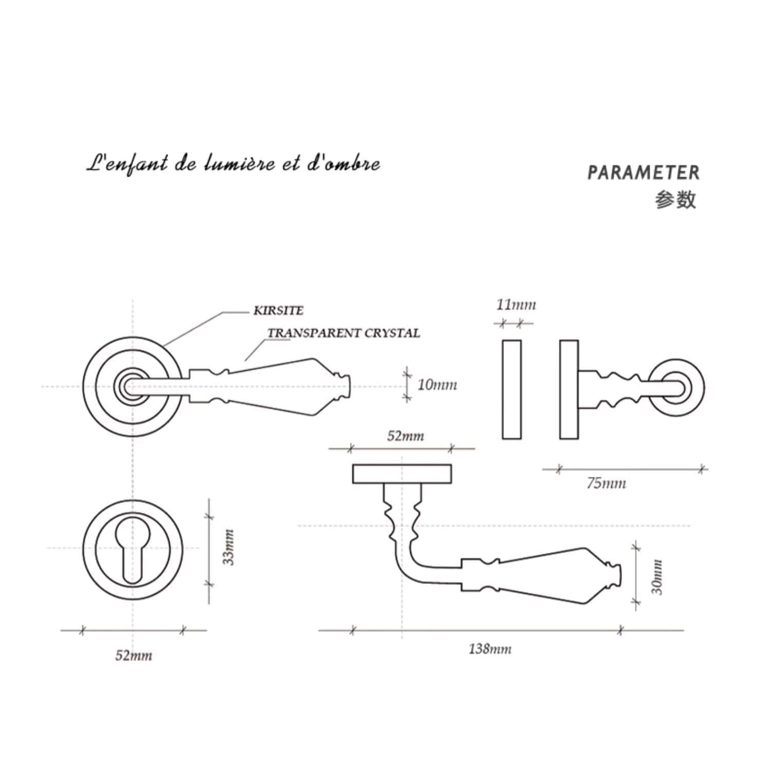 Goo-Ki Crystal Texture Mute Room Door Lock Solid Brass Interior Door Lock