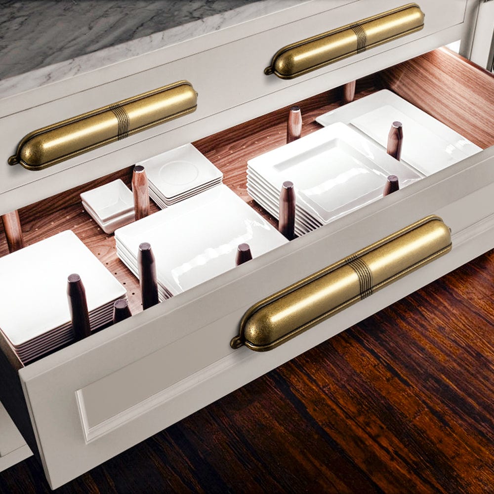 Goo-Ki Elegant Vintage Cup Pulls with Textured Strap Design for Kitchen & Furniture