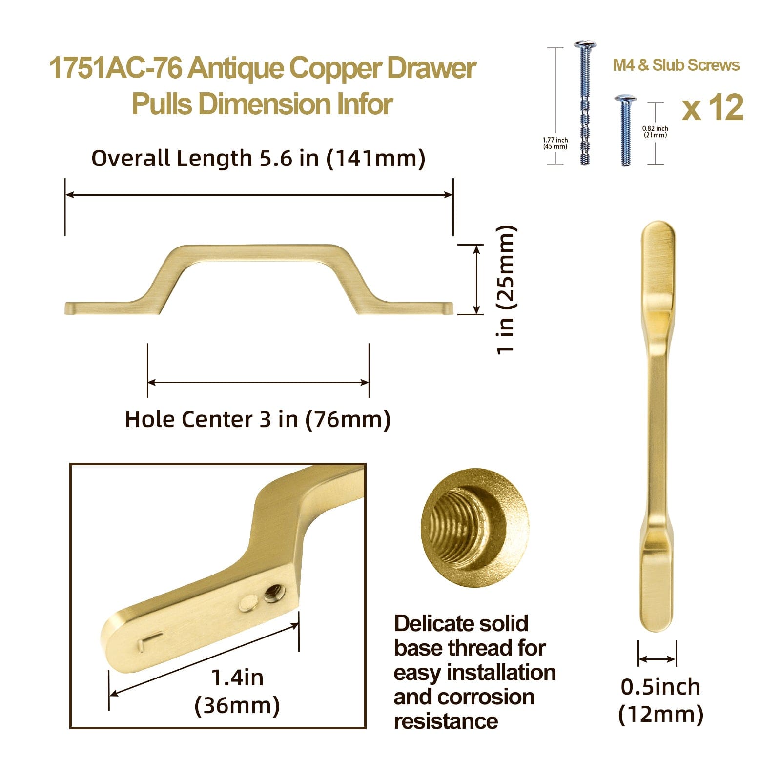 Goo-Ki European Style Retro Brass Drawer Pulls for Dresser Cupboard Vintage Bronze Bar Pulls