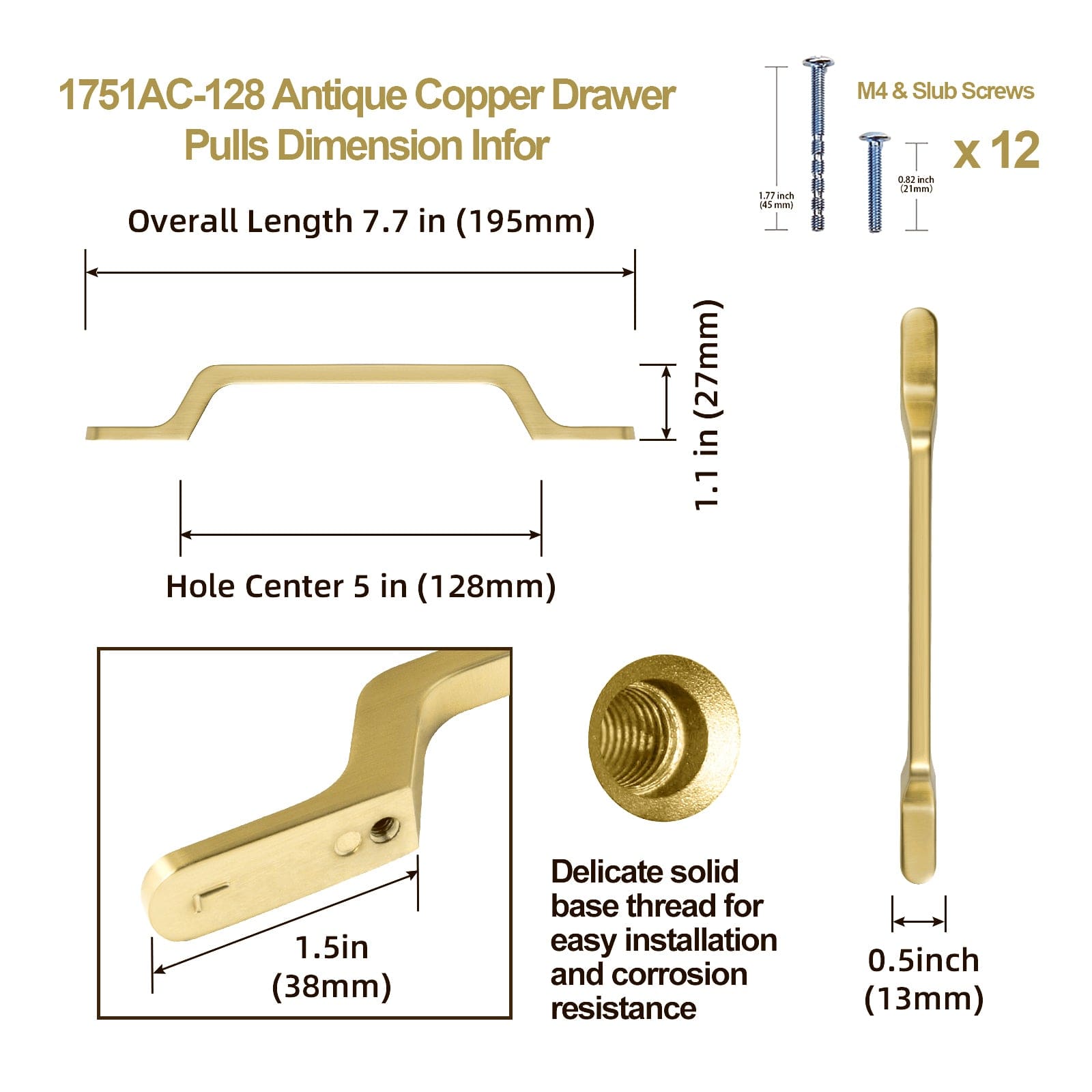Goo-Ki European Style Retro Brass Drawer Pulls for Dresser Cupboard Vintage Bronze Bar Pulls