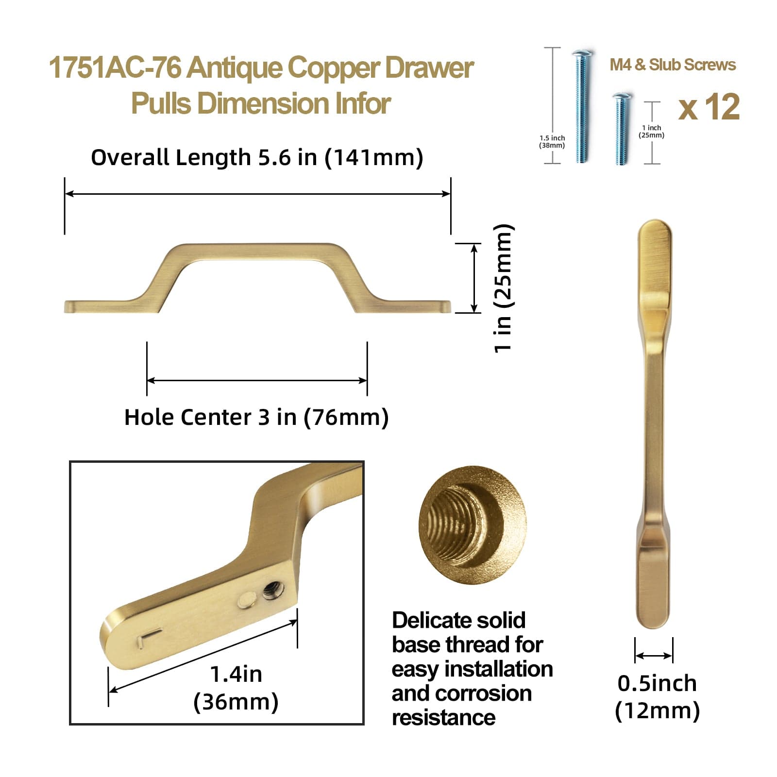Goo-Ki European Style Retro Brass Drawer Pulls for Dresser Cupboard Vintage Bronze Bar Pulls