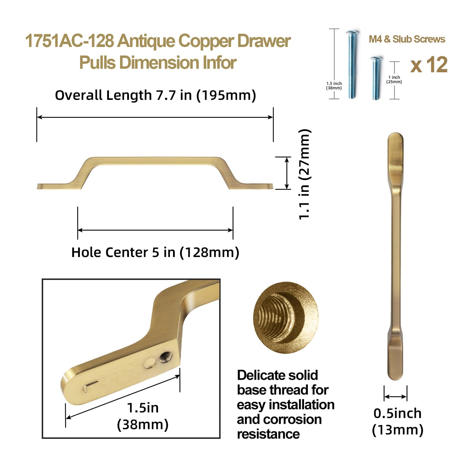 Goo-Ki European Style Retro Brass Drawer Pulls for Dresser Cupboard Vintage Bronze Bar Pulls