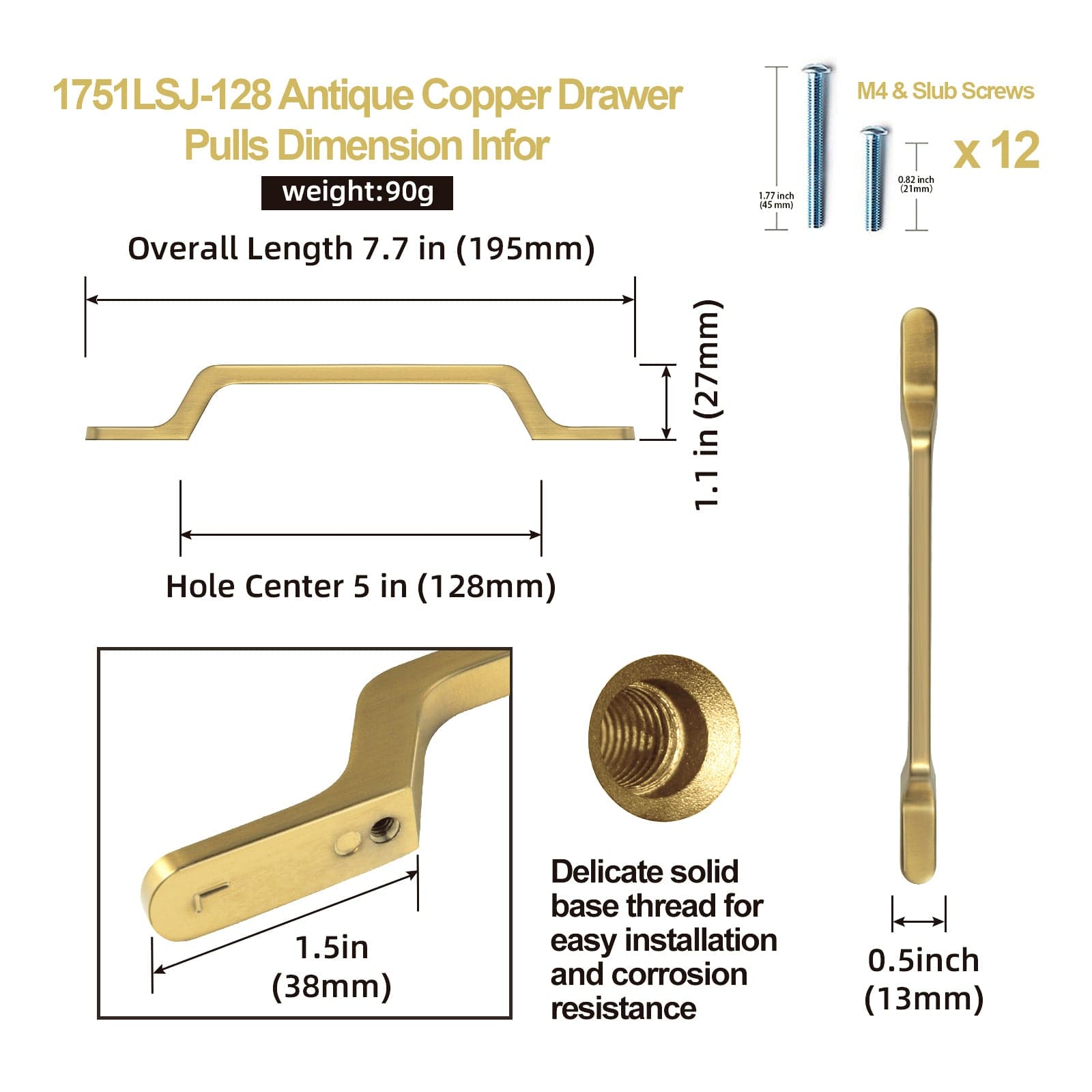 Goo-Ki European Style Retro Brass Drawer Pulls for Dresser Cupboard Vintage Bronze Bar Pulls