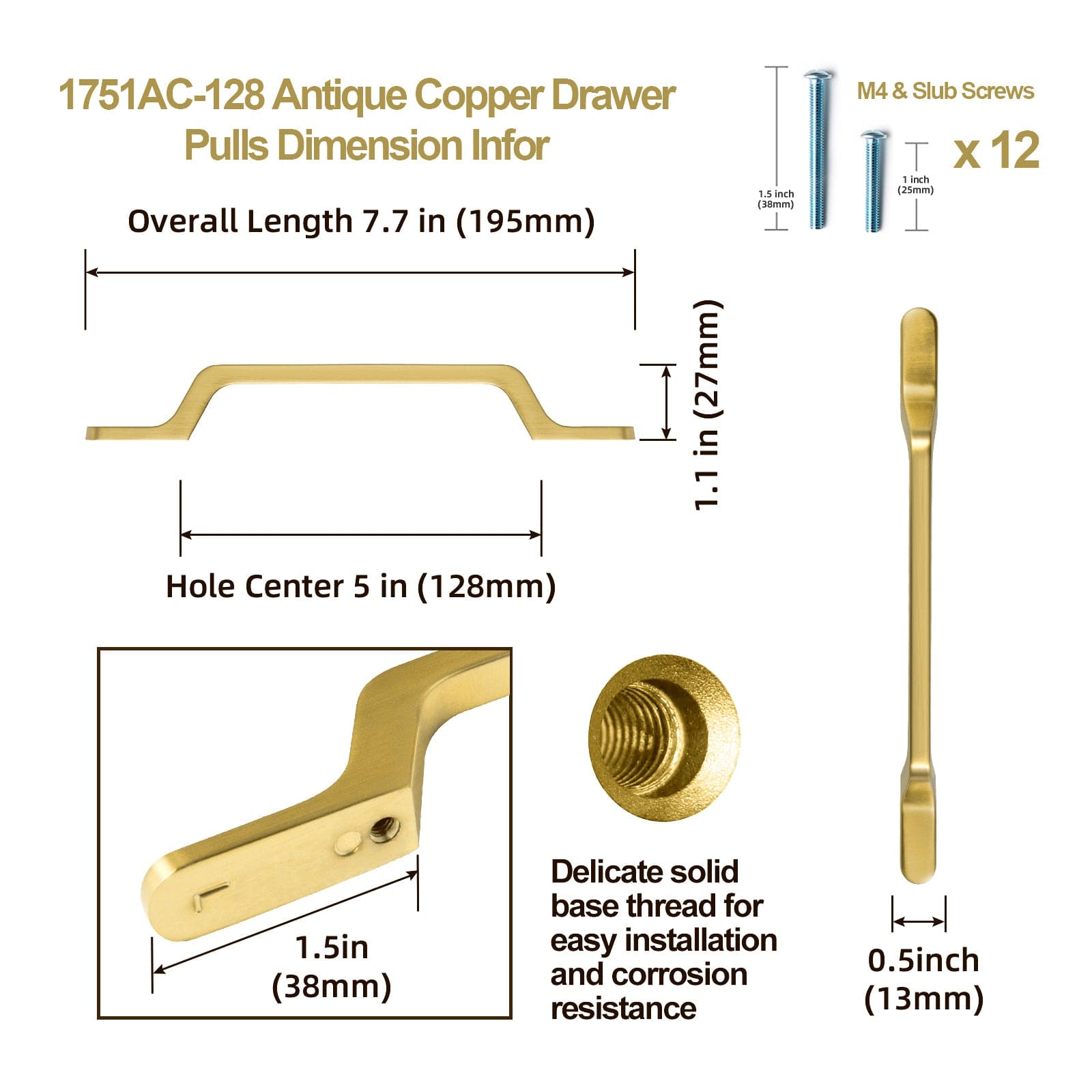 Goo-Ki European Style Retro Brass Drawer Pulls for Dresser Cupboard Vintage Bronze Bar Pulls