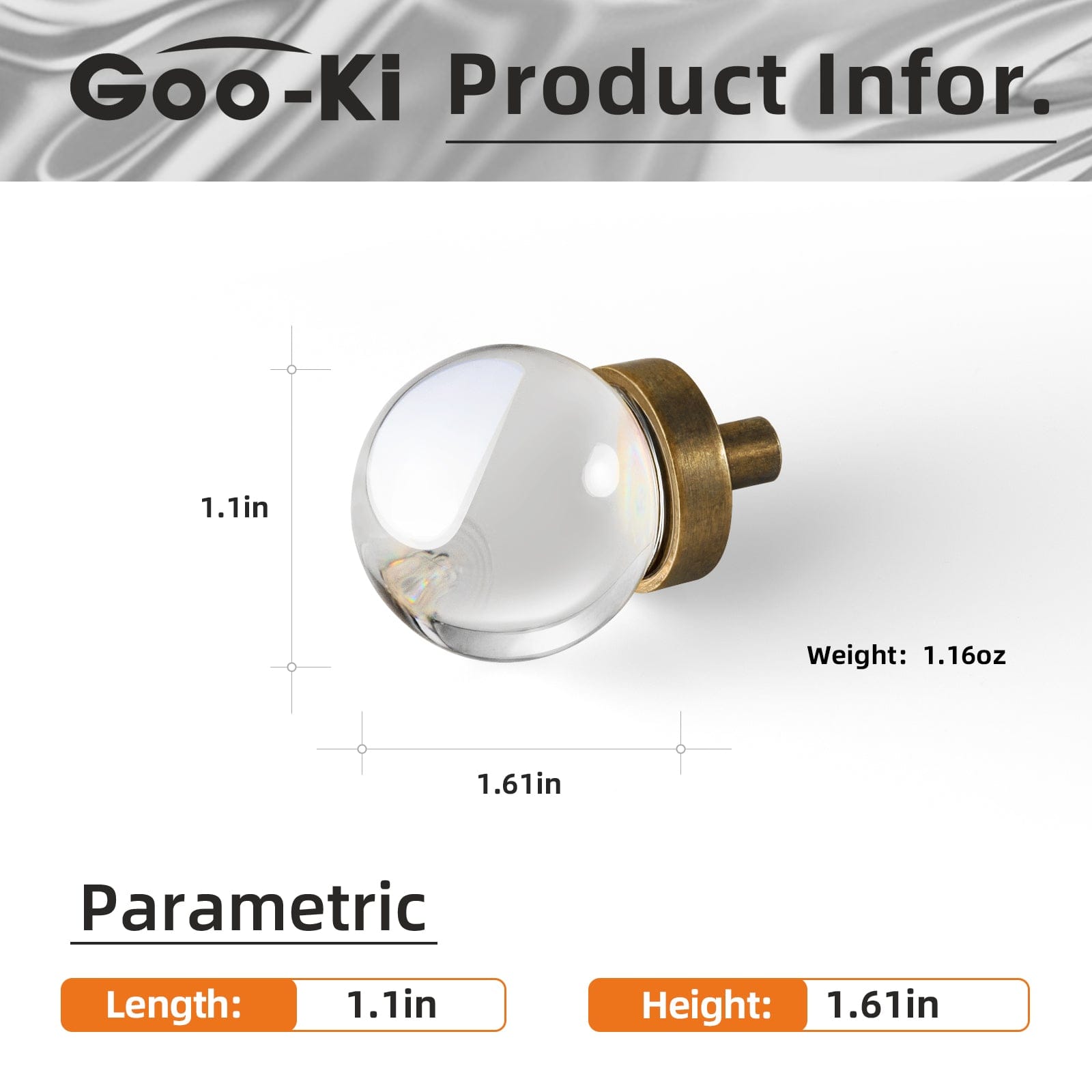 Goo-Ki Exquisite Crystal Single Hole Hardware Luxurious Knob with Antique Brass Base