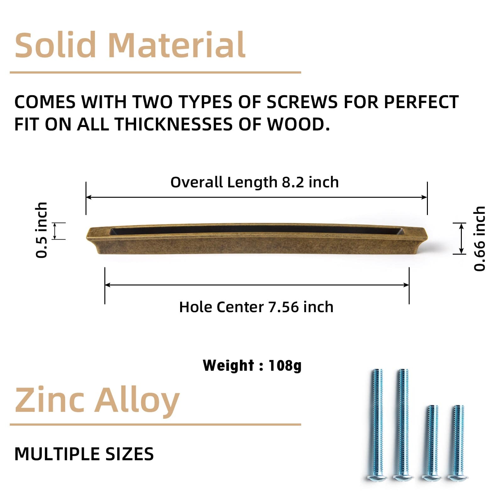 Goo-Ki Fluted Antique Brass Cabinet Pulls Distinctive Shaped Drawer Handle with Groove