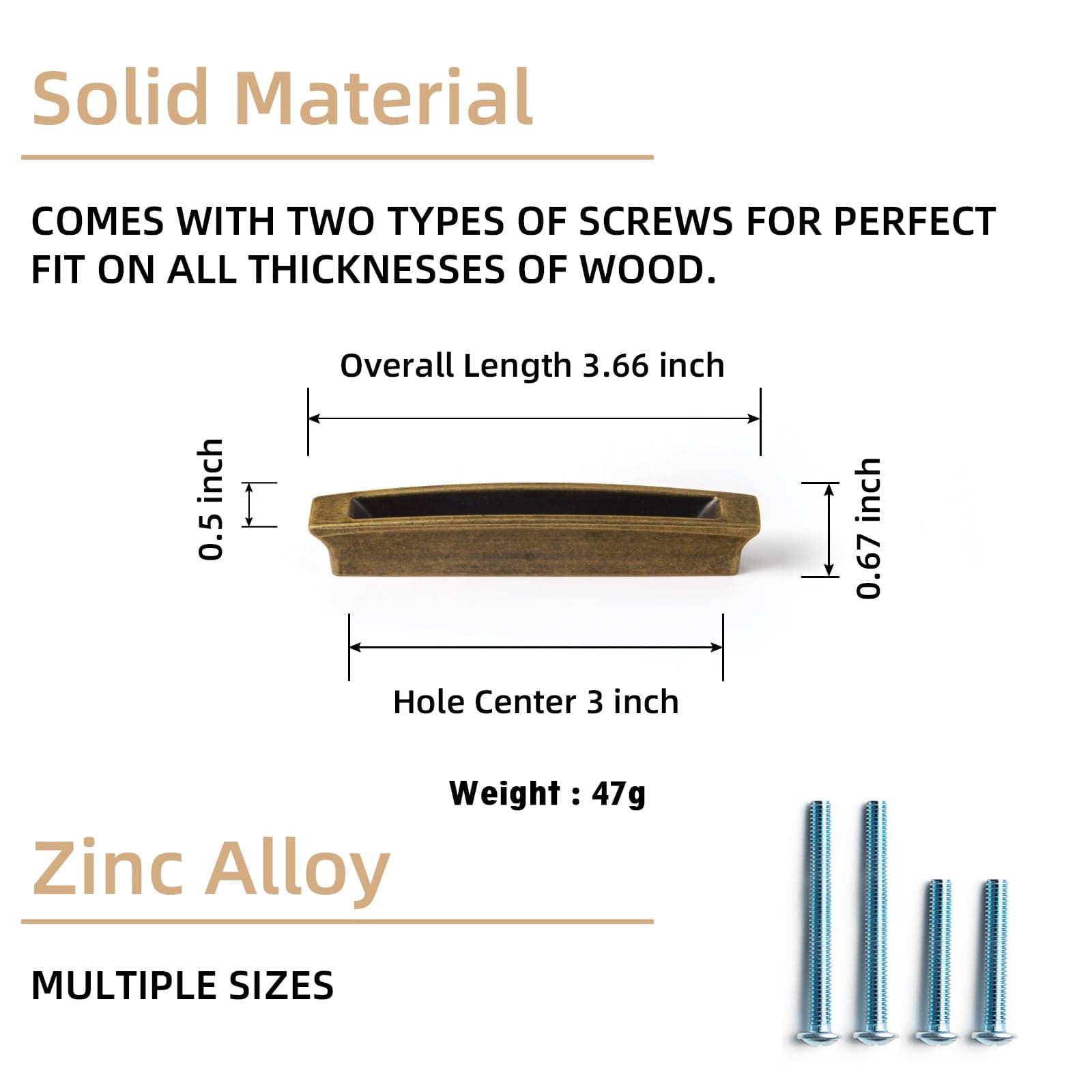 Goo-Ki Fluted Antique Brass Cabinet Pulls Distinctive Shaped Drawer Handle with Groove