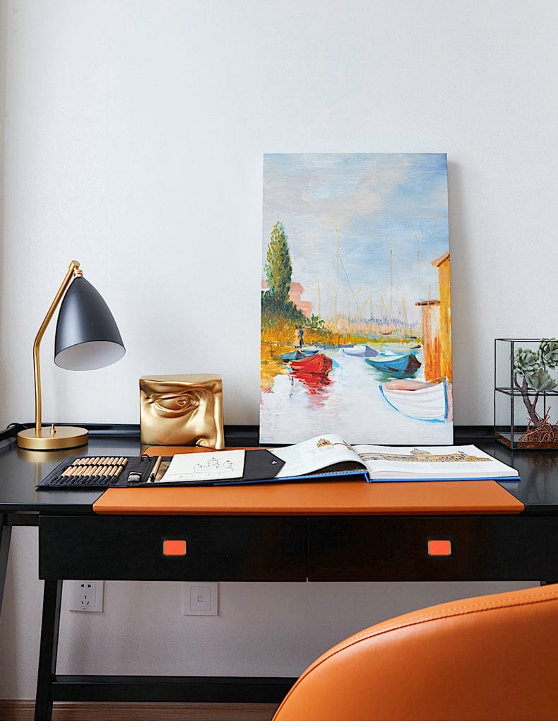 Goo-Ki Genuine Leather Inlaid Orange Red Handles Light Luxury Modern Cabinet Pulls