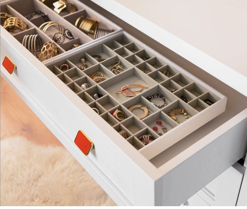 Goo-Ki Genuine Leather Inlaid Orange Red Handles Light Luxury Modern Cabinet Pulls