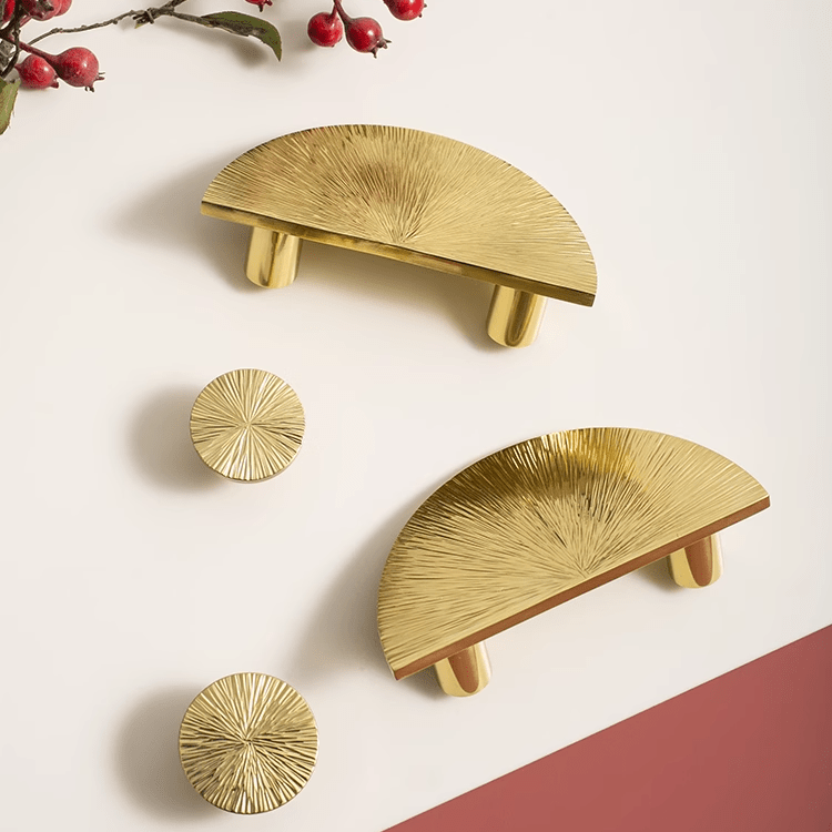 Goo-Ki Gold Semicircular Cabinet Pulls Hammerline Brass Pulls Handmade Drawer Knob