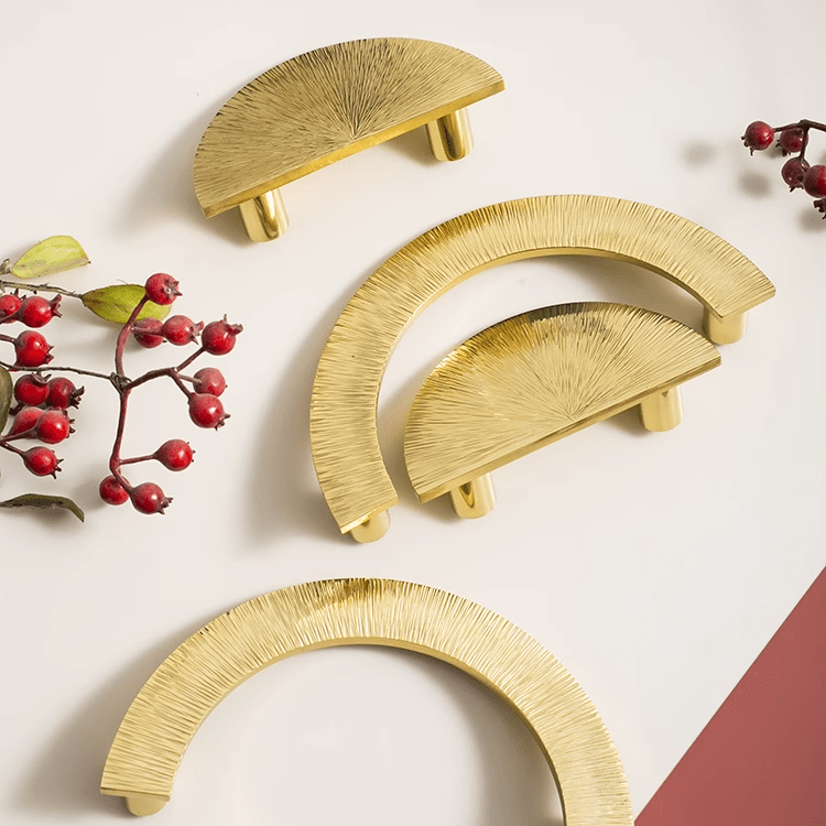 Goo-Ki Gold Semicircular Cabinet Pulls Hammerline Brass Pulls Handmade Drawer Knob