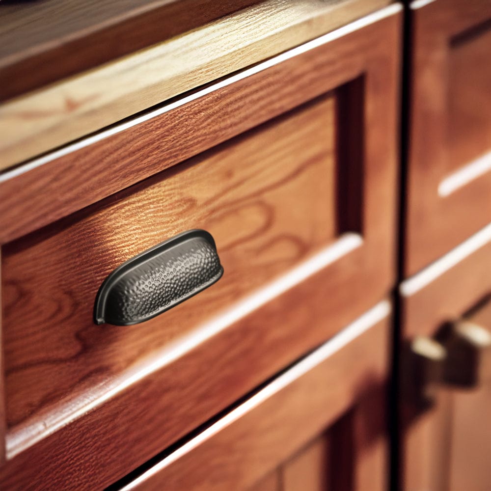 Goo-Ki Hammered Texture Cabinet Cup Pulls with Curved Edges Elegant Vintage Drawer Bin Handle for Kitchen