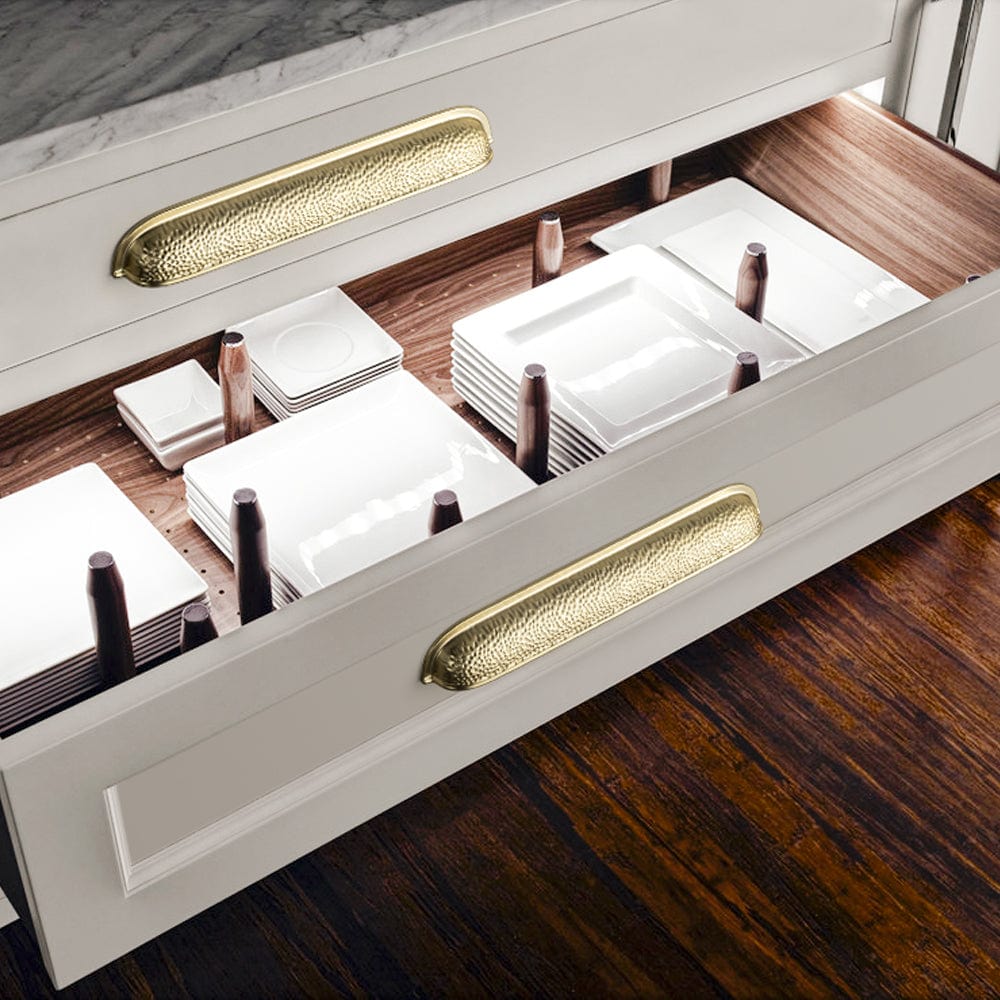 Goo-Ki Hammered Texture Cabinet Cup Pulls with Curved Edges Elegant Vintage Drawer Bin Handle for Kitchen