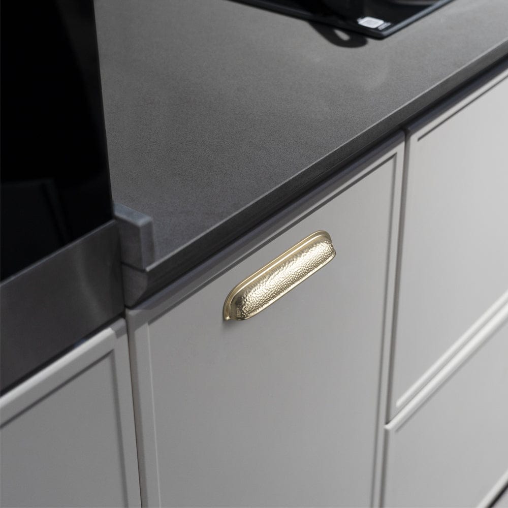 Goo-Ki Hammered Texture Cabinet Cup Pulls with Curved Edges Elegant Vintage Drawer Bin Handle for Kitchen