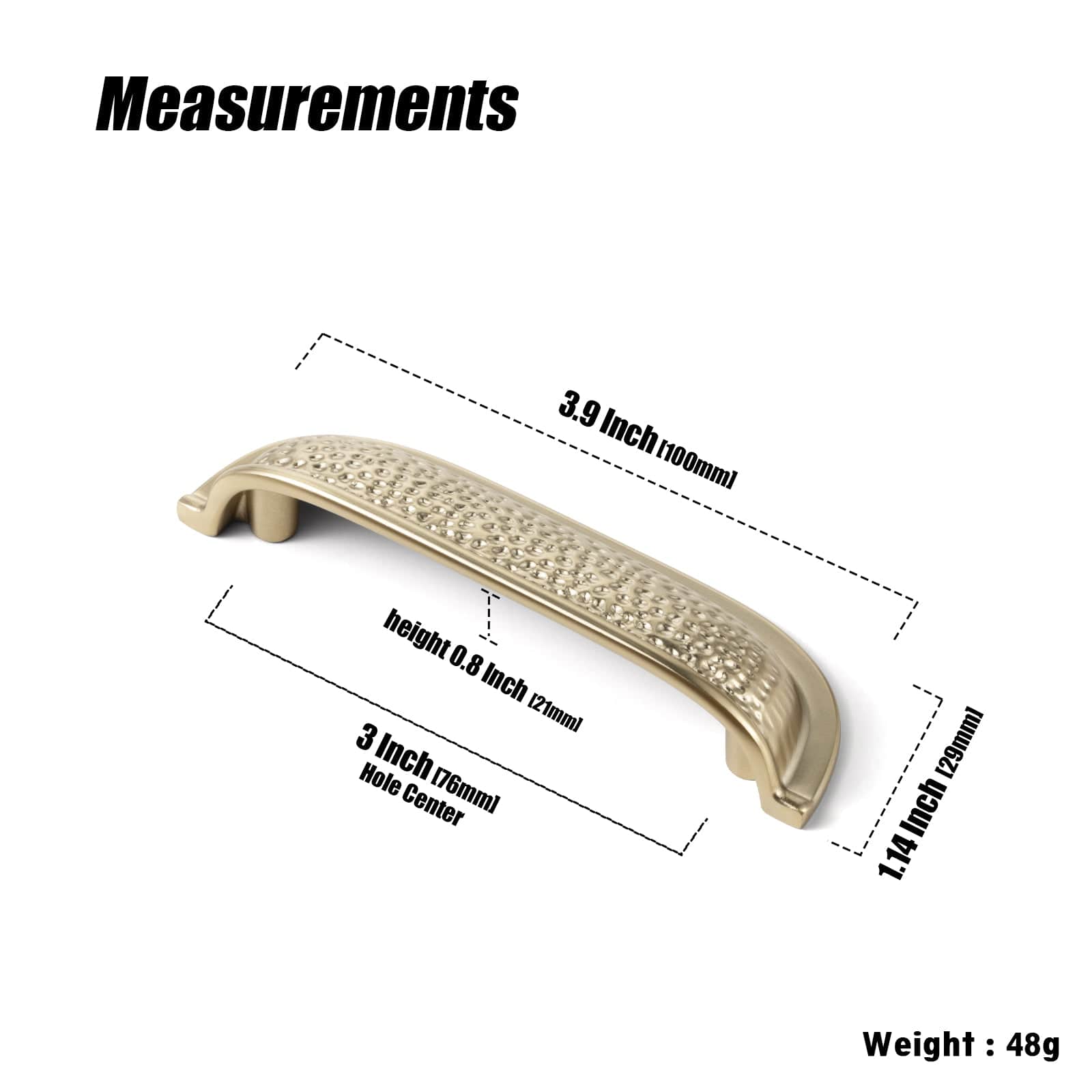 Goo-Ki Hammered Texture Cabinet Cup Pulls with Curved Edges Elegant Vintage Drawer Bin Handle for Kitchen