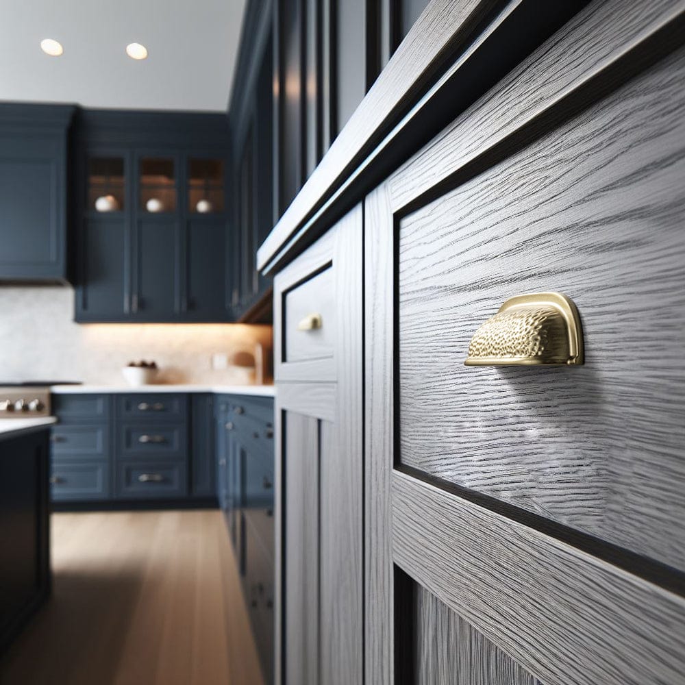 Goo-Ki Hammered Texture Cabinet Cup Pulls with Curved Edges Elegant Vintage Drawer Bin Handle for Kitchen