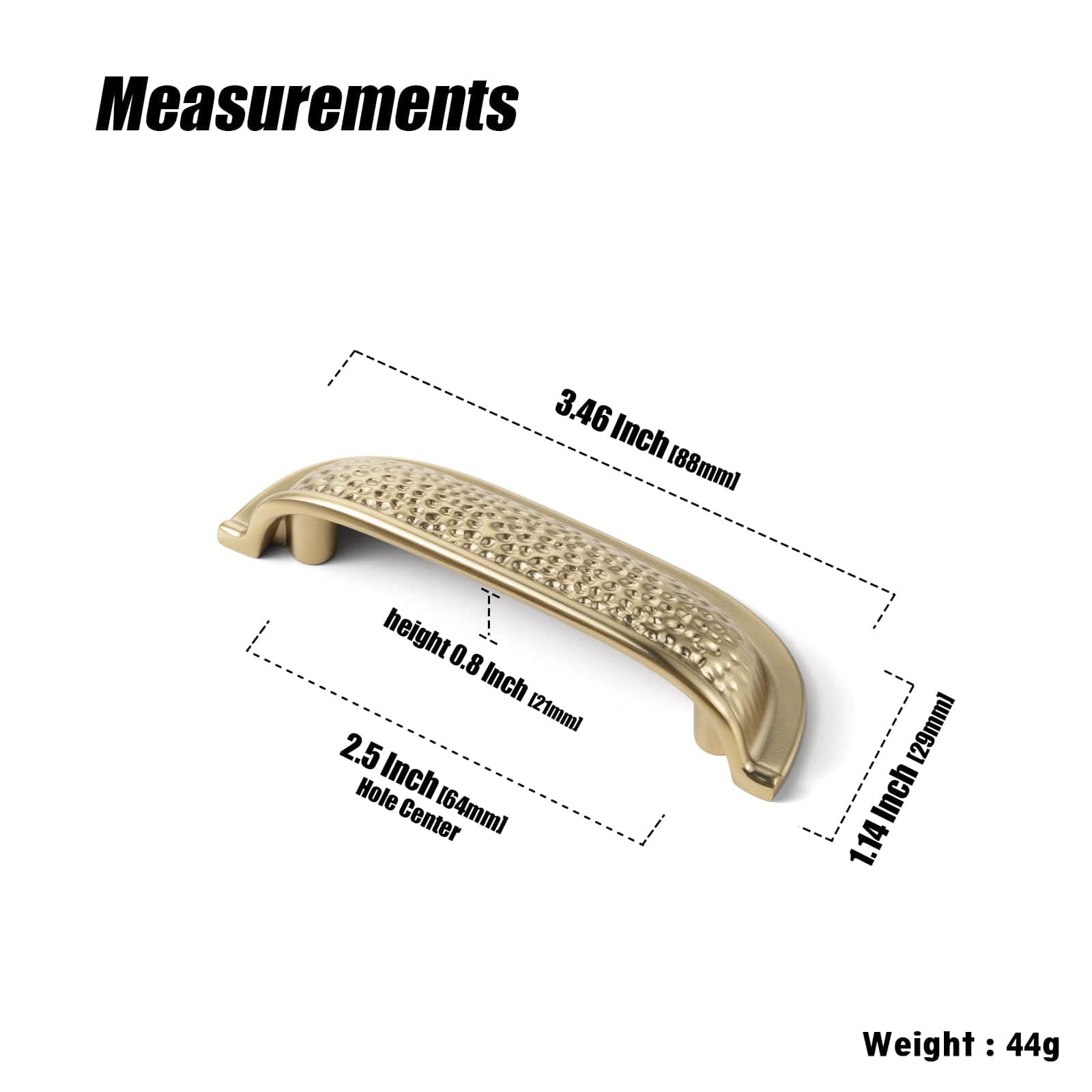 Goo-Ki Hammered Texture Cabinet Cup Pulls with Curved Edges Elegant Vintage Drawer Bin Handle for Kitchen