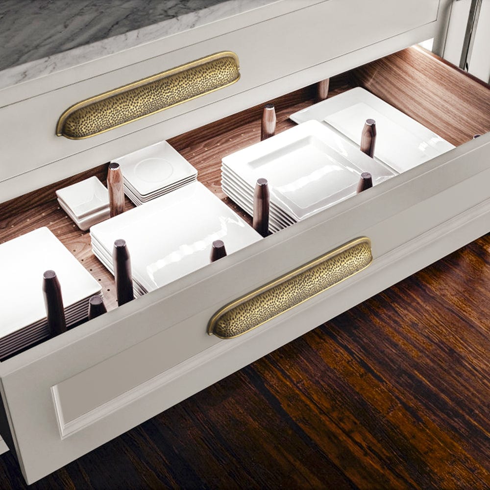 Goo-Ki Hammered Texture Cabinet Cup Pulls with Curved Edges Elegant Vintage Drawer Bin Handle for Kitchen