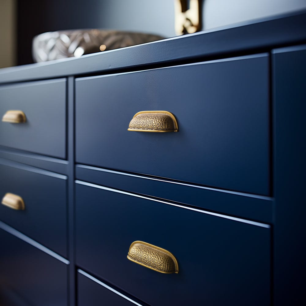 Goo-Ki Hammered Texture Cabinet Cup Pulls with Curved Edges Elegant Vintage Drawer Bin Handle for Kitchen