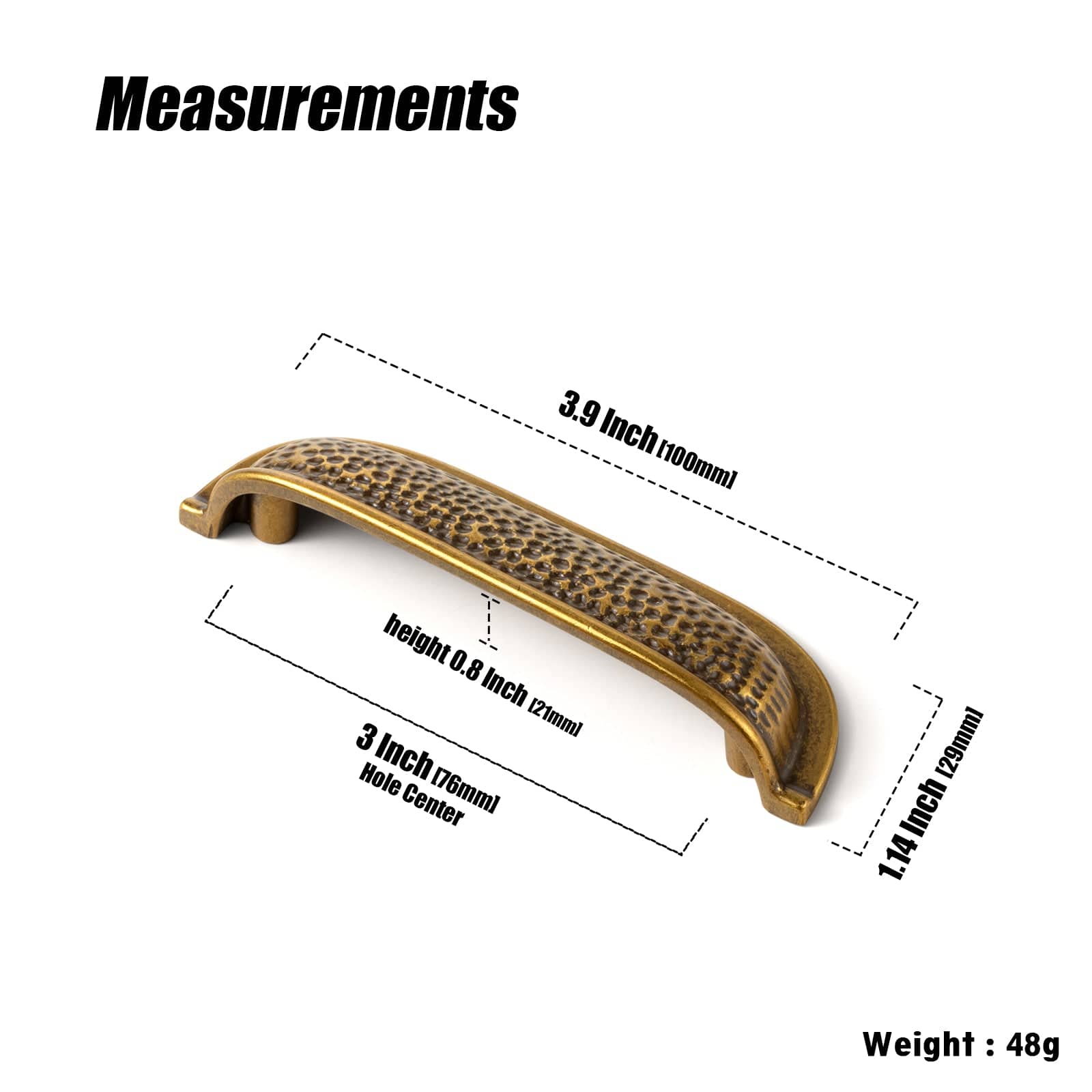 Goo-Ki Hammered Texture Cabinet Cup Pulls with Curved Edges Elegant Vintage Drawer Bin Handle for Kitchen