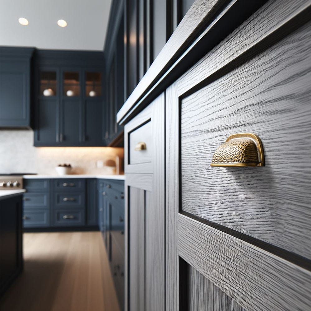 Goo-Ki Hammered Texture Cabinet Cup Pulls with Curved Edges Elegant Vintage Drawer Bin Handle for Kitchen