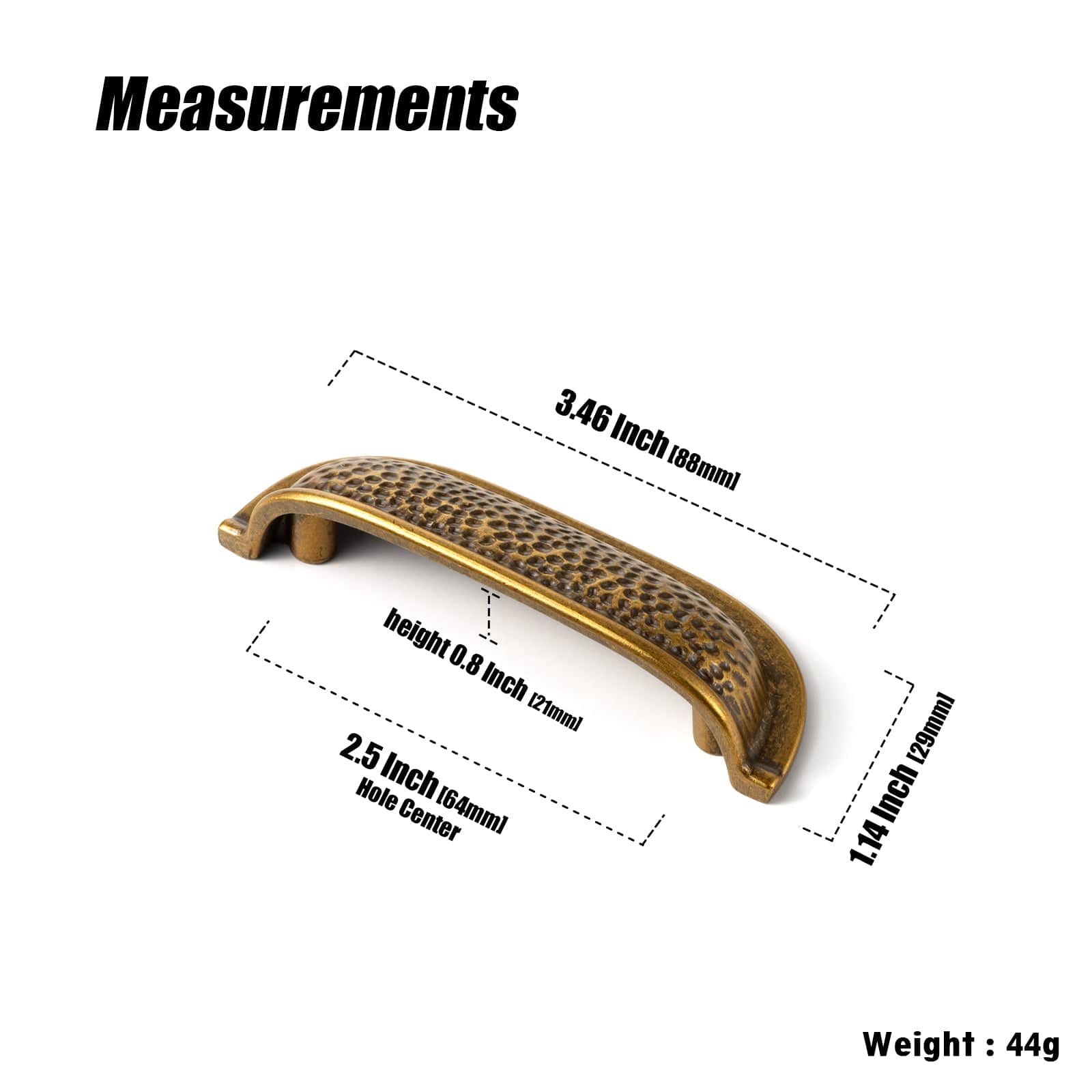 Goo-Ki Hammered Texture Cabinet Cup Pulls with Curved Edges Elegant Vintage Drawer Bin Handle for Kitchen