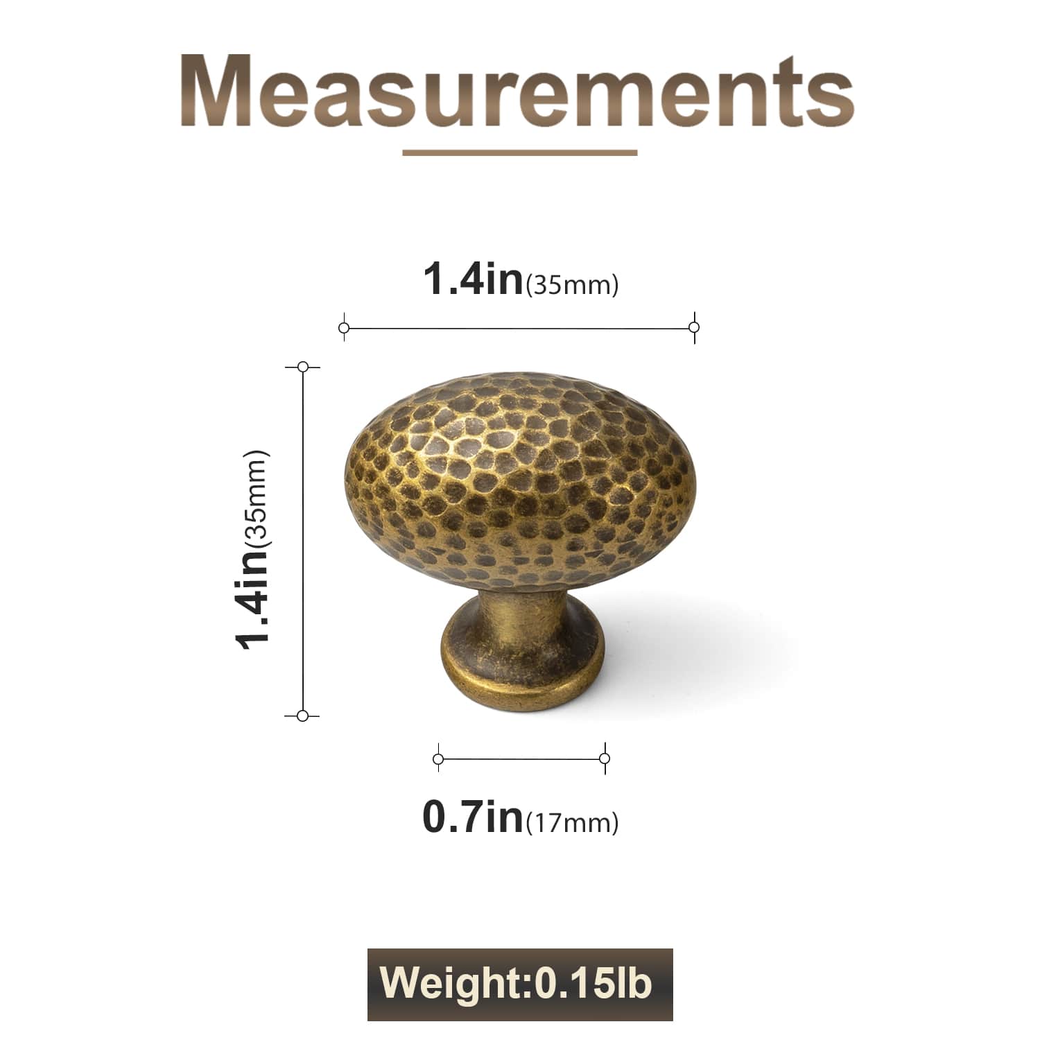 Goo-Ki Hammered Texture Oval Cabinet Knobs, Egg Shaped Solid Zinc Alloy Drawer Furniture Knobs for Kitchen Cabinets