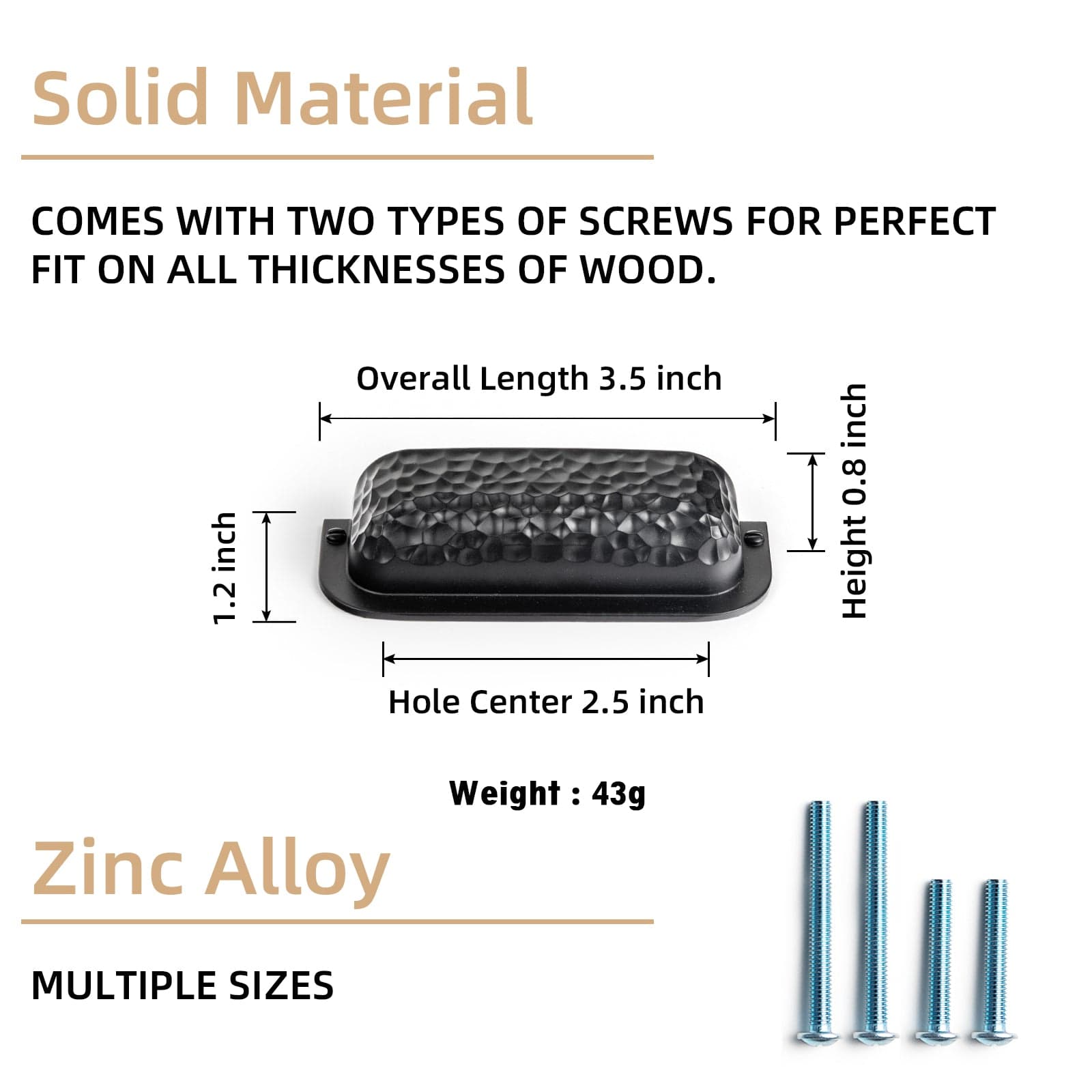 Goo-Ki Hammered Zinc Alloy Cabinet Cup Pulls Retro Style Drawer Handles with Unique Pattern