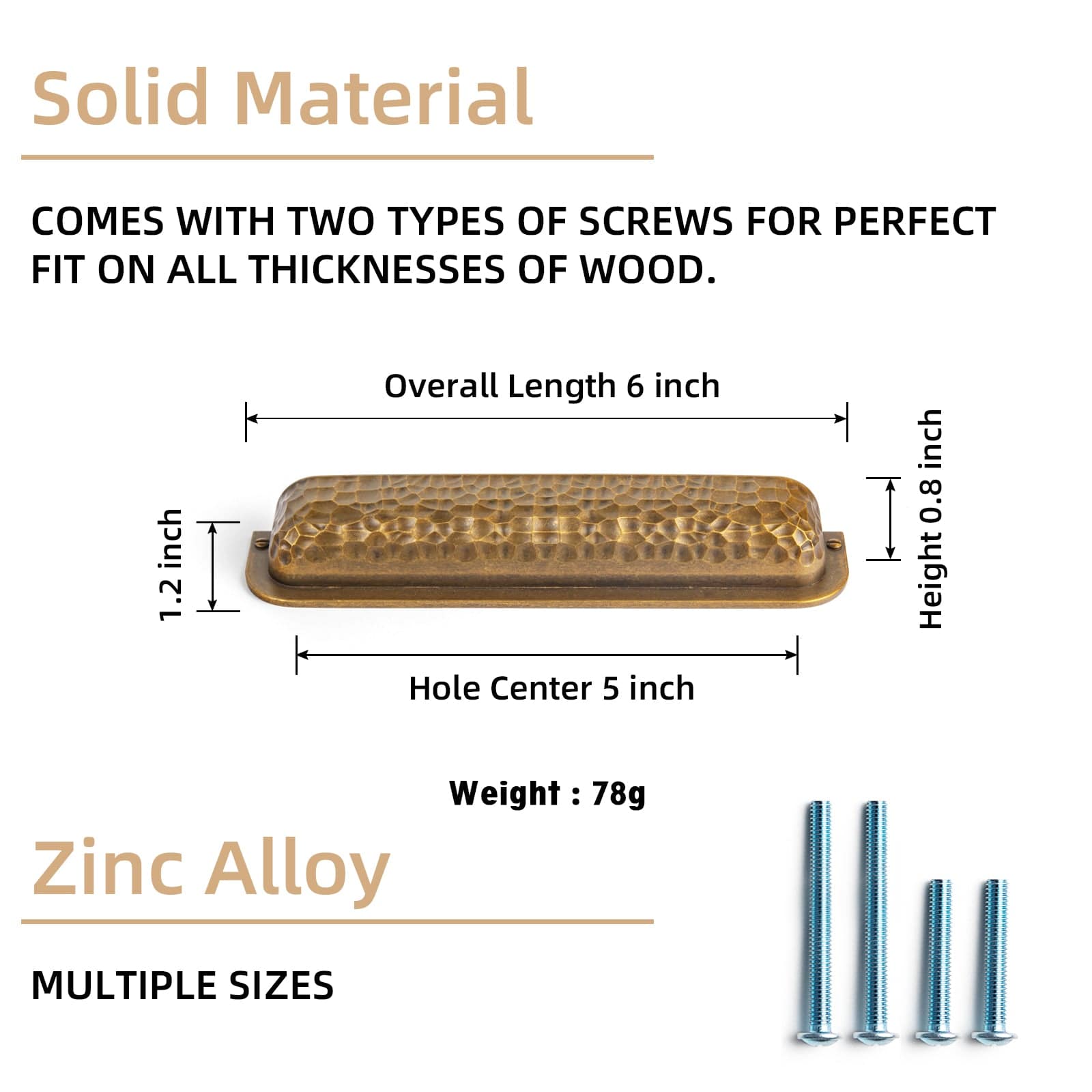 Goo-Ki Hammered Zinc Alloy Cabinet Cup Pulls Retro Style Drawer Handles with Unique Pattern