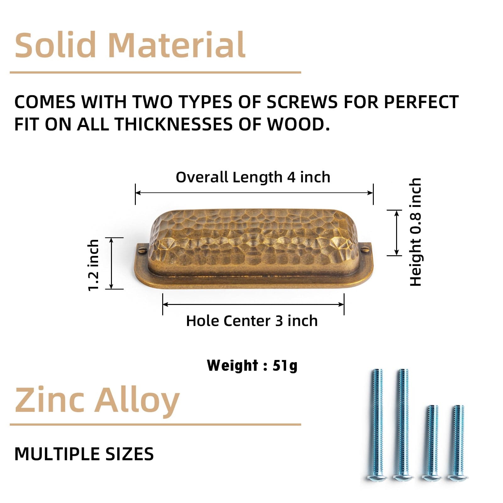 Goo-Ki Hammered Zinc Alloy Cabinet Cup Pulls Retro Style Drawer Handles with Unique Pattern