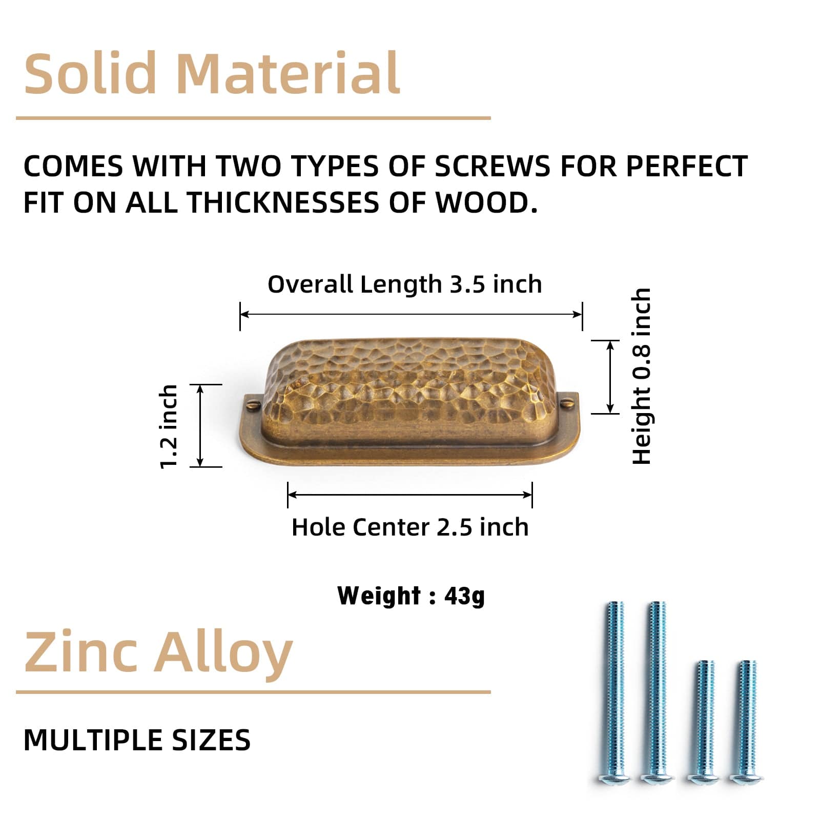 Goo-Ki Hammered Zinc Alloy Cabinet Cup Pulls Retro Style Drawer Handles with Unique Pattern