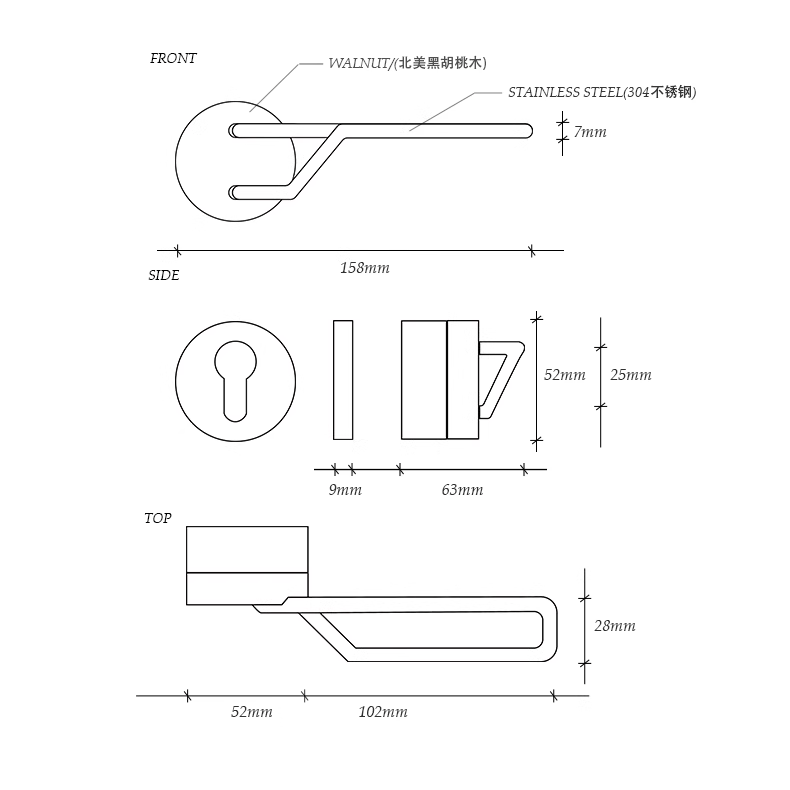 Goo-Ki High-end Brass Black Walnut Door Lock Creative Door Handle Interior Mute Door Lock