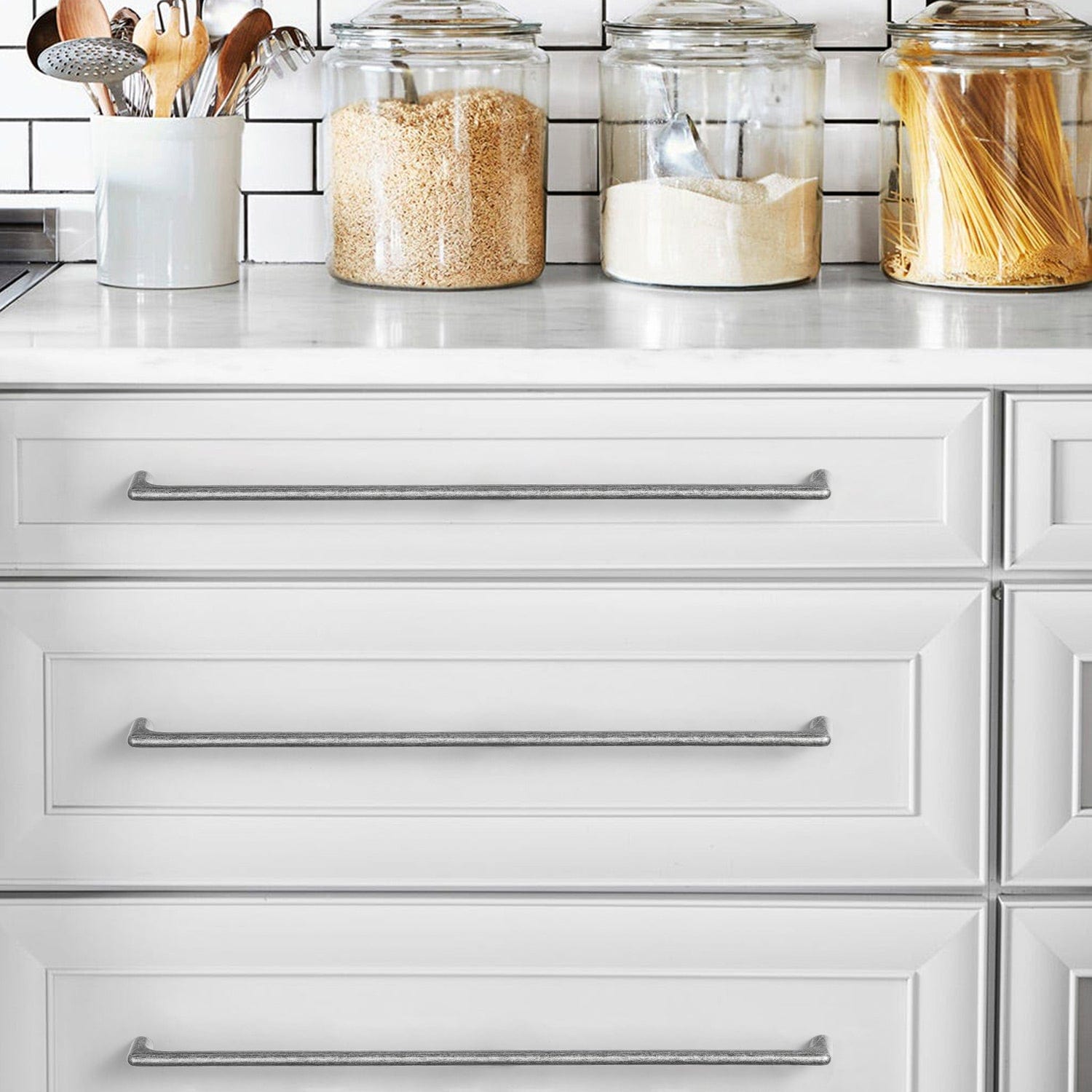 Goo-Ki Industrial Style Matte Silver Cabinet Handles Modern Stylish Pulls for Home Cabinets