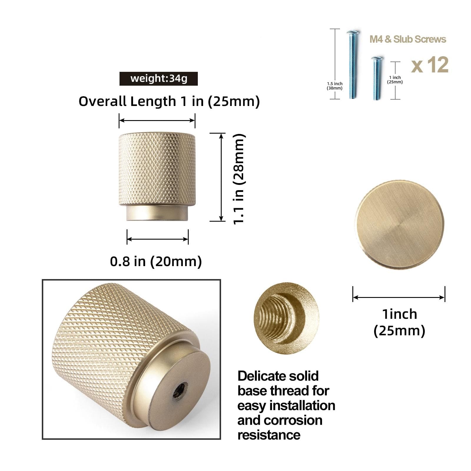 Goo-Ki Knurled Cabinet Knobs Solid Aluminum Bar Pulls Handles for Closet Wardrobe Dresser