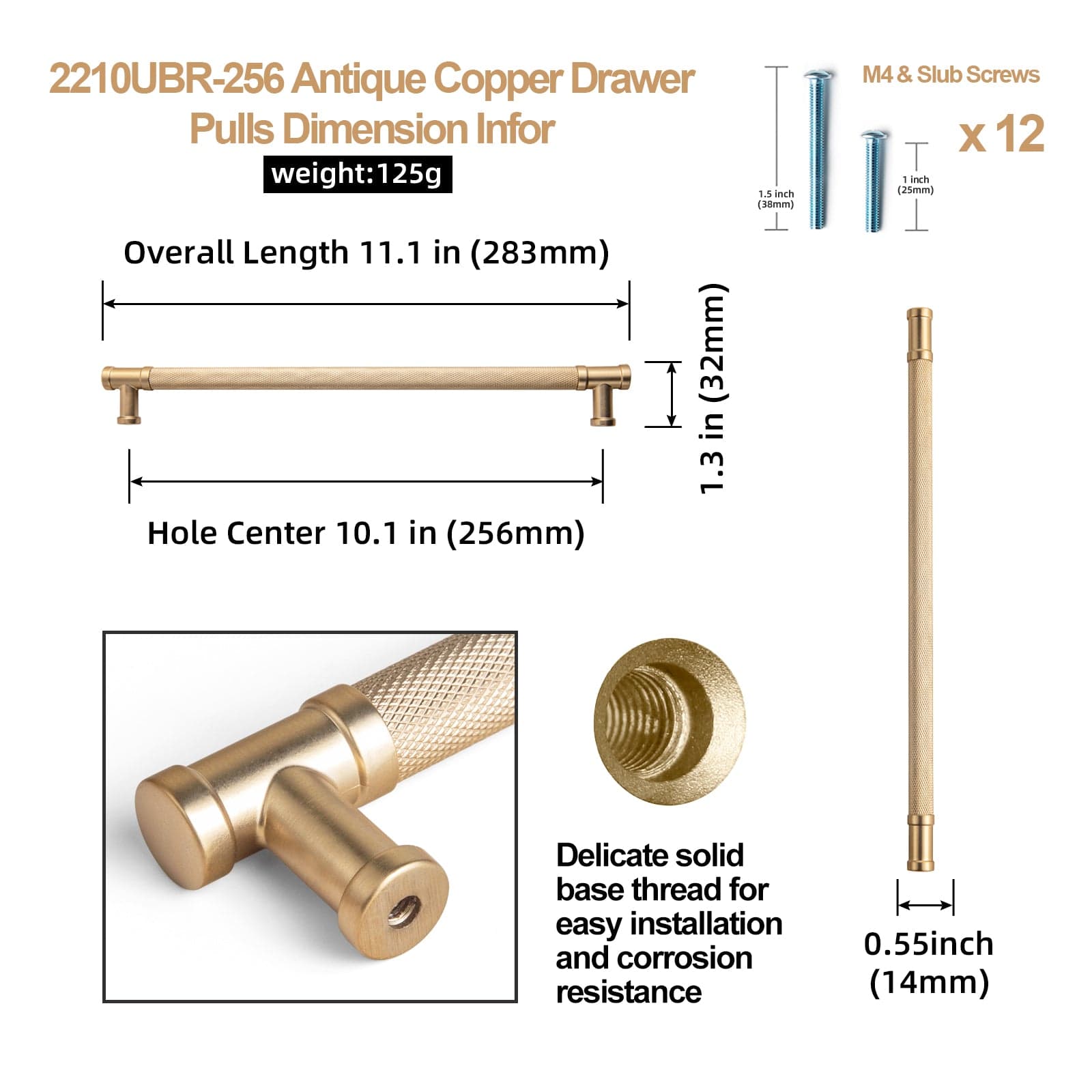 Goo-Ki Knurled Metal Alloy Vintage Bronze Bar Pull Kitchen Hardware
