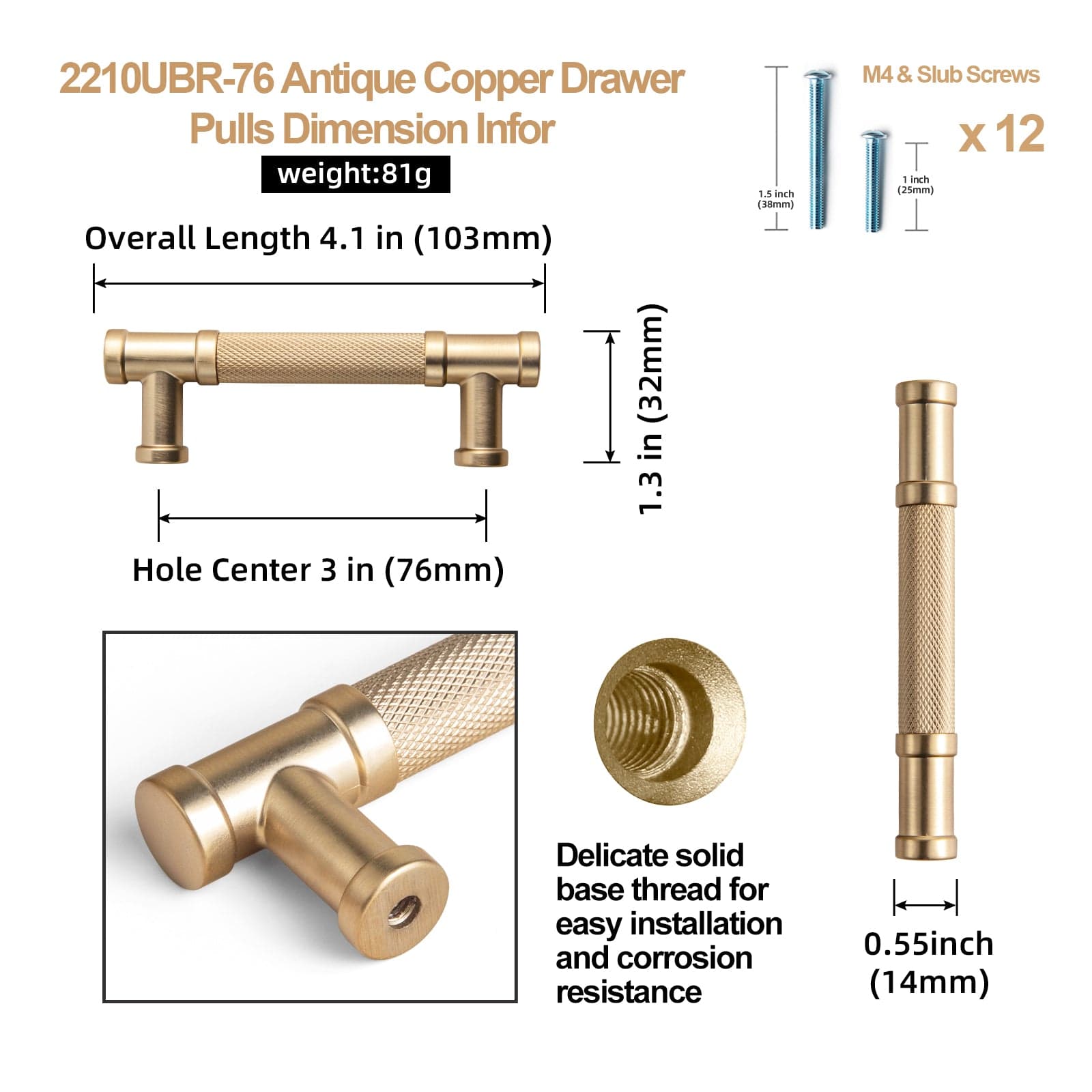 Goo-Ki Knurled Metal Alloy Vintage Bronze Bar Pull Kitchen Hardware