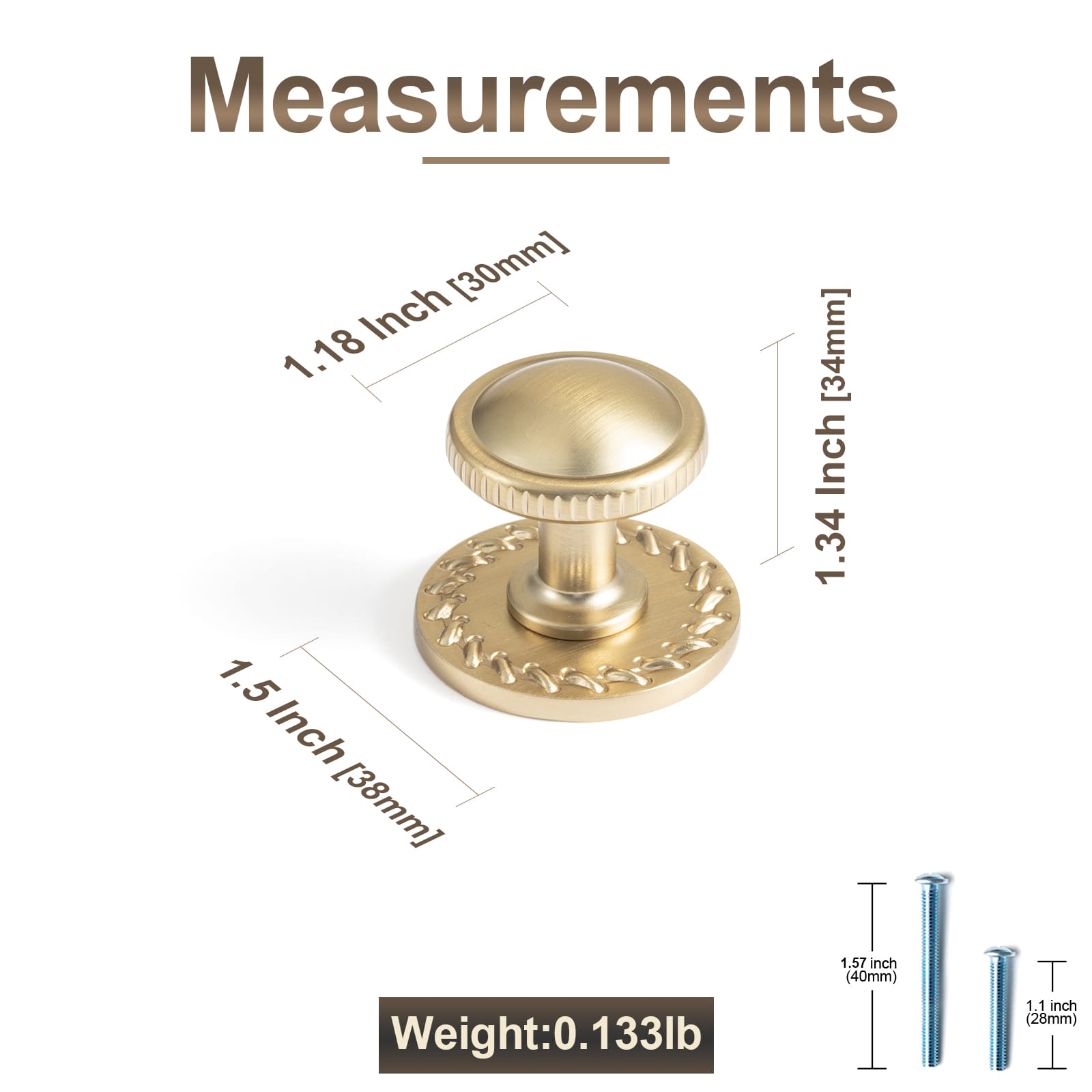 Goo-Ki Knurled Rim Round Cabinet Knobs, Solid Zinc Alloy Mushroom Drawer Knob for Cabinet Doors, Chest of Drawers