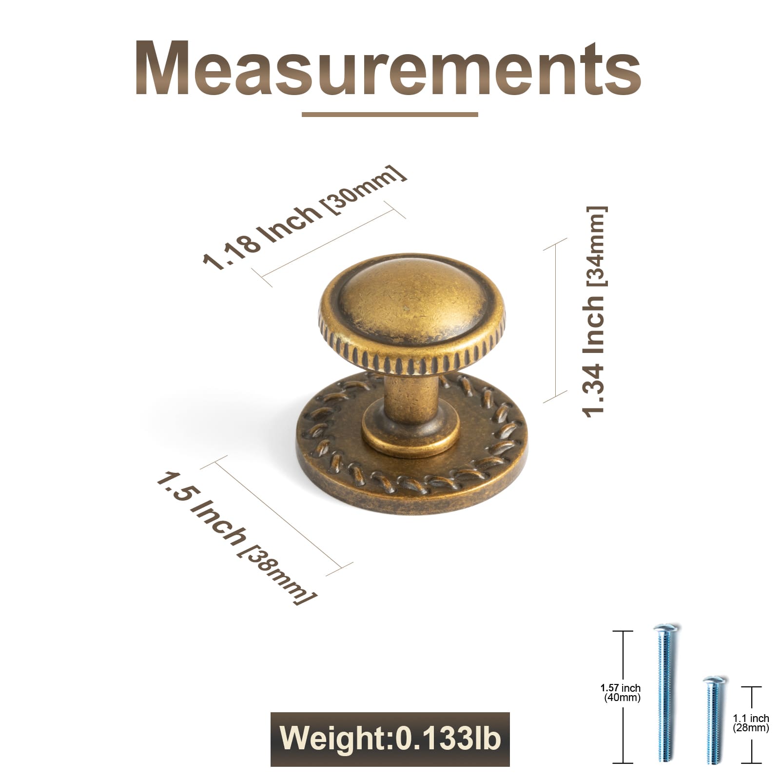 Goo-Ki Knurled Rim Round Cabinet Knobs, Solid Zinc Alloy Mushroom Drawer Knob for Cabinet Doors, Chest of Drawers