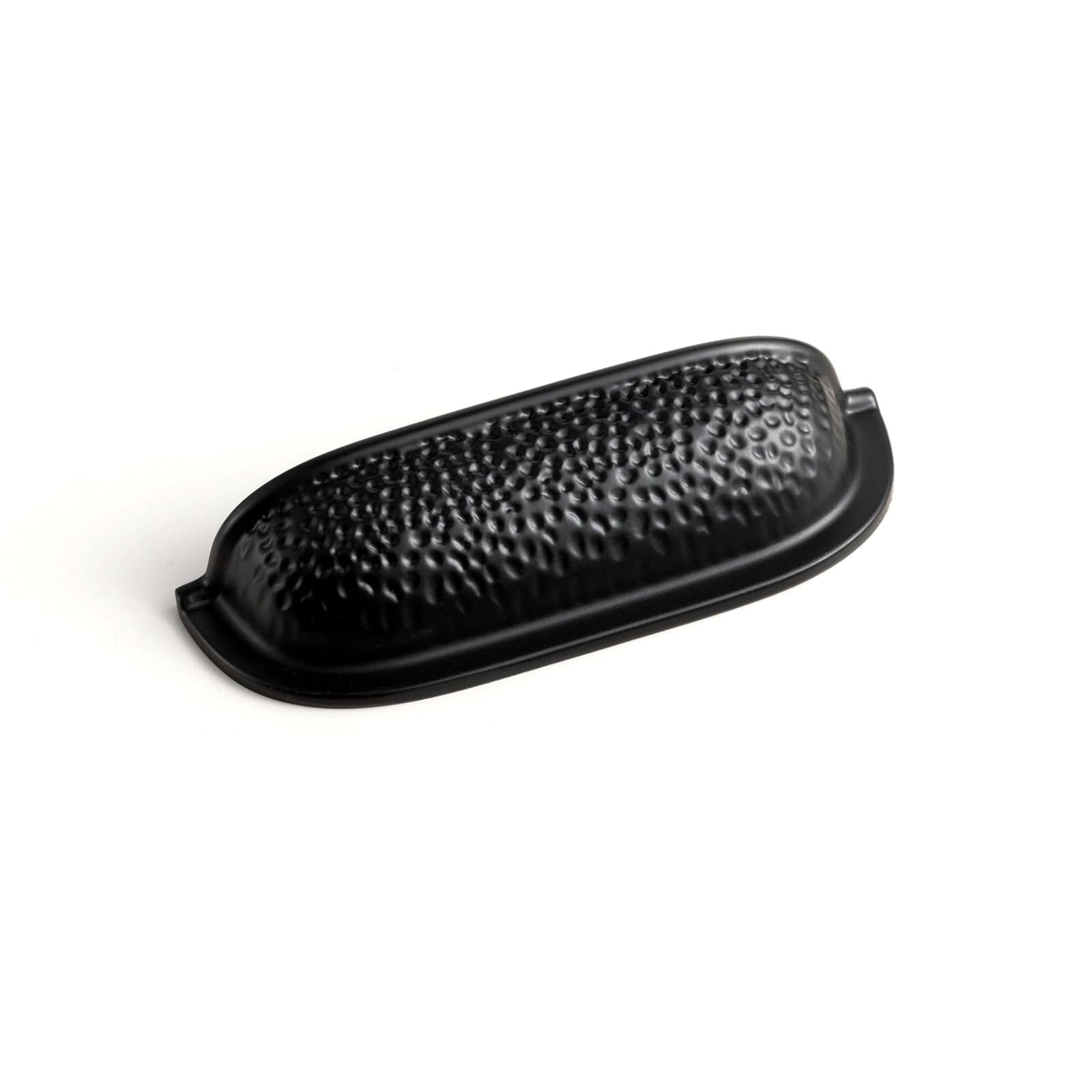 Goo-Ki Matte Black / 3'' Hole Center / 6 Pack Hammered Texture Cabinet Cup Pulls with Curved Edges Elegant Vintage Drawer Bin Handle for Kitchen