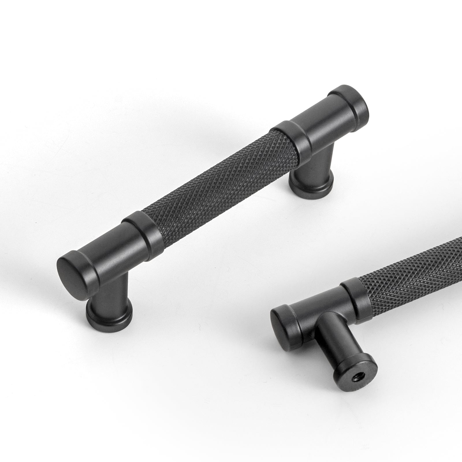 Goo-Ki Matte Black / 3'' Hole Center / 6 Pack Knurled Metal Alloy Vintage Bronze Bar Pull Kitchen Hardware