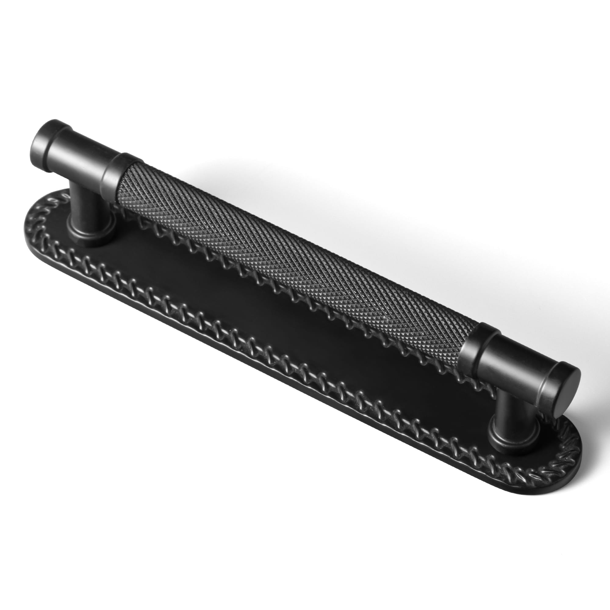 Goo-Ki Matte Black / G016 / 5'' Hole Center 2 Pack Knurled Metal Alloy Vintage Bronze Bar Pull with Back Plate Kitchen Hardware