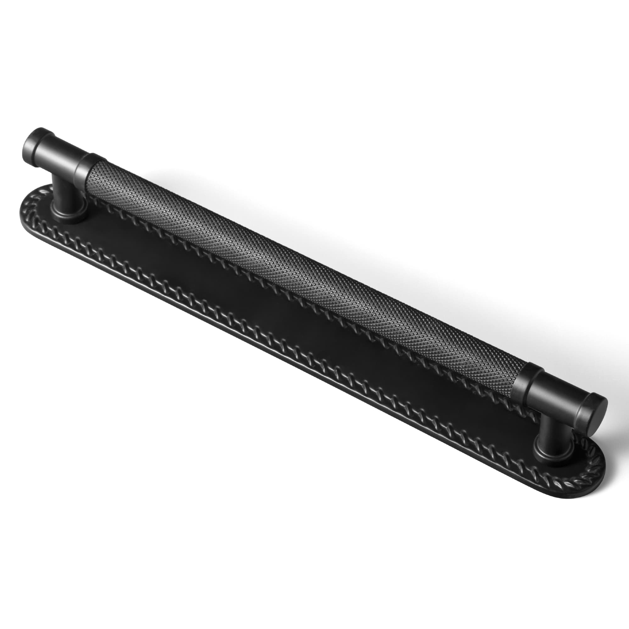 Goo-Ki Matte Black / G016 / 7.6'' Hole Center 2 Pack Knurled Metal Alloy Vintage Bronze Bar Pull with Back Plate Kitchen Hardware