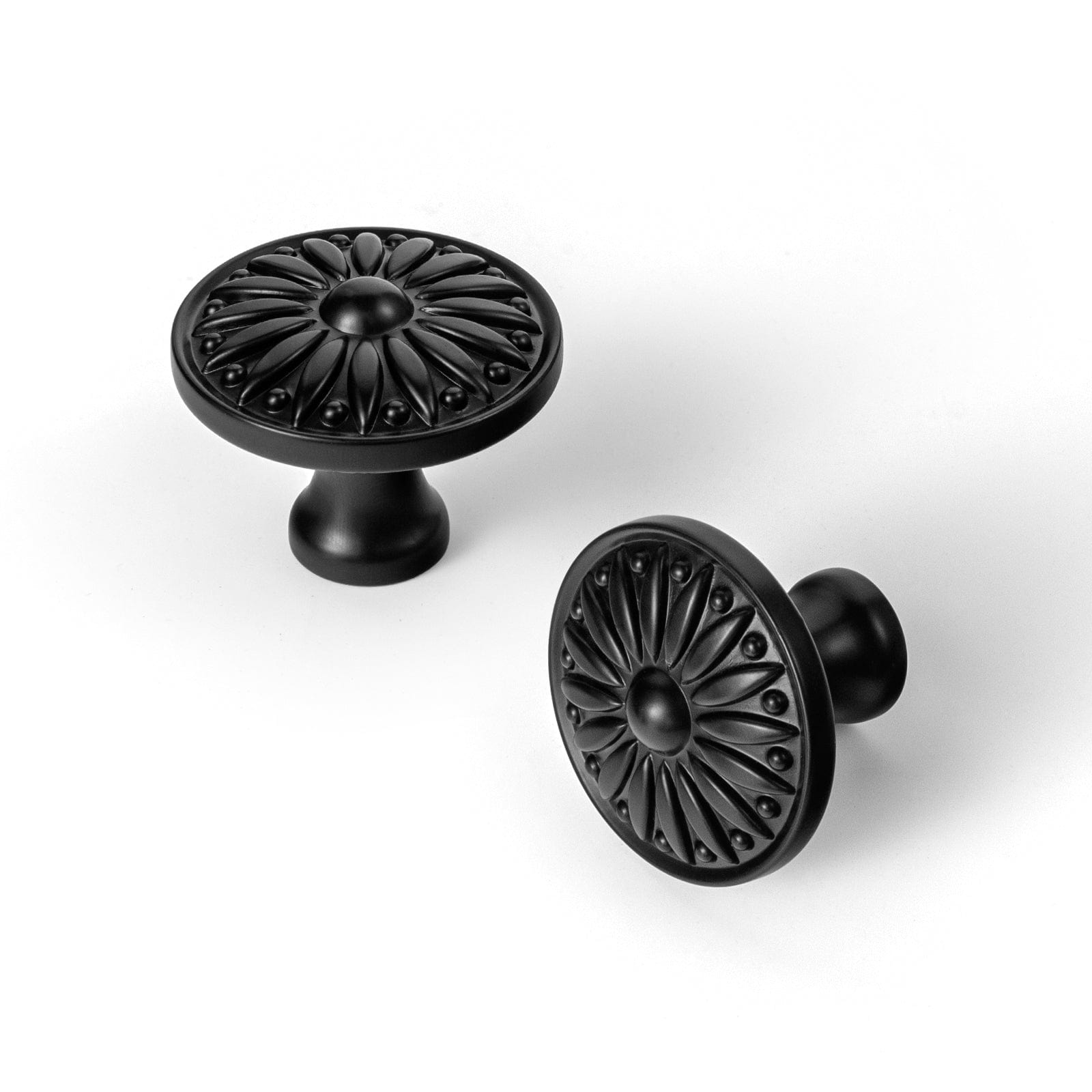 Goo-Ki Matte Black / Knob / 6 Pack Vintage Sunburst Cabinet Knobs Ornate Floral Design with Distressed Finish Kitchen Drawer Knobs