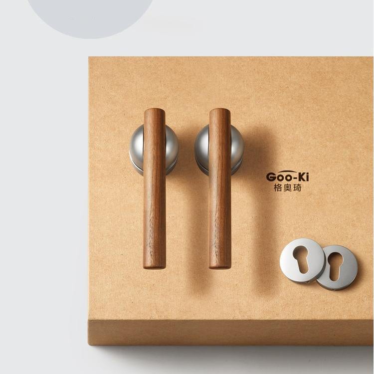 Goo-Ki Matte Chrome / All Set / Ordinary Lock Body Black Walnut Door Lock Bedroom Interior Door Handle Anti-theft Home Security Door Lock