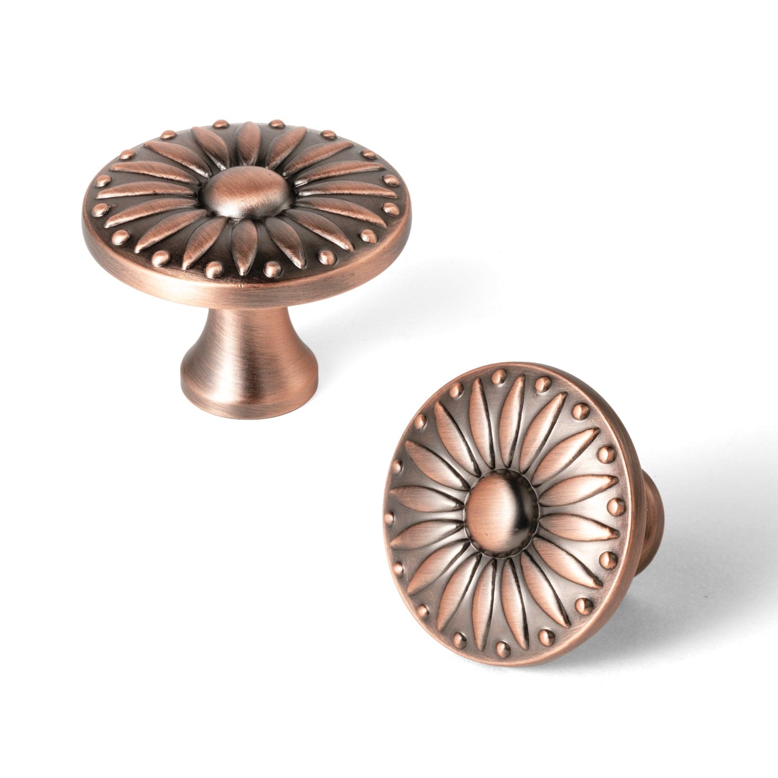 Goo-Ki Matte Red Vintage / Knob / 6 Pack Sunflower Floral Embossed Cabinet Knobs Assorted Distressed Zinc Alloy Furniture Hardware
