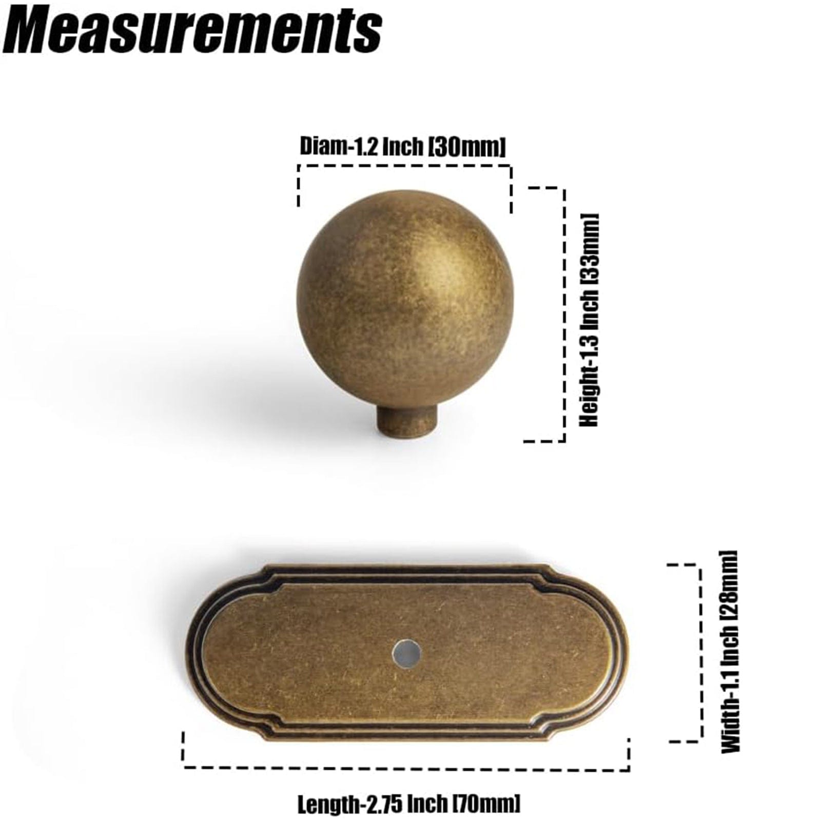 2 Pack Round Cabinet Knobs with Back Plate Zinc Alloy Cabinet Handle with Long Back Plate