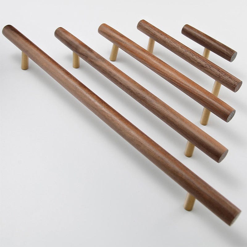 Goo-Ki Natural Walnut + Brass Furniture Handle Wooden Kitchen Cabinet Pull