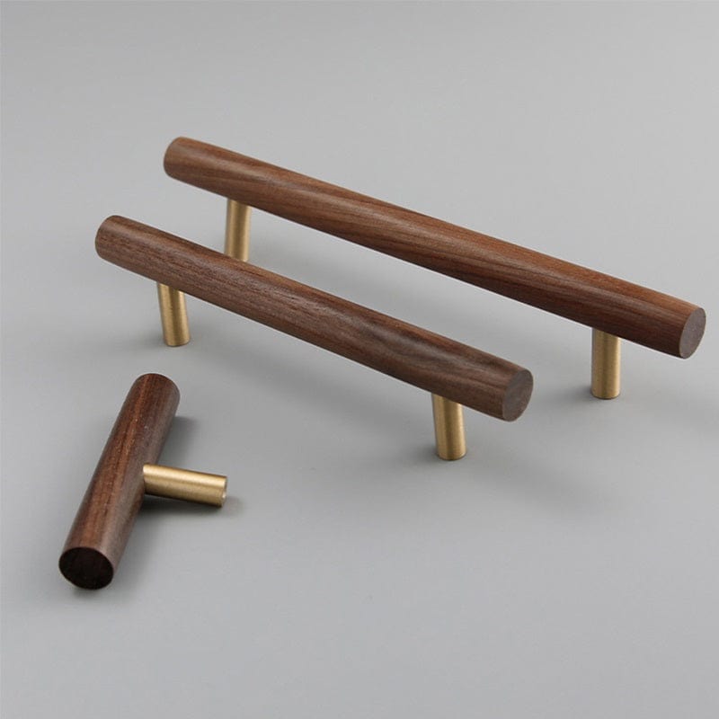 Goo-Ki Natural Walnut + Brass Furniture Handle Wooden Kitchen Cabinet Pull