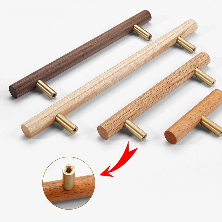 Goo-Ki Natural Walnut + Brass Furniture Handle Wooden Kitchen Cabinet Pull